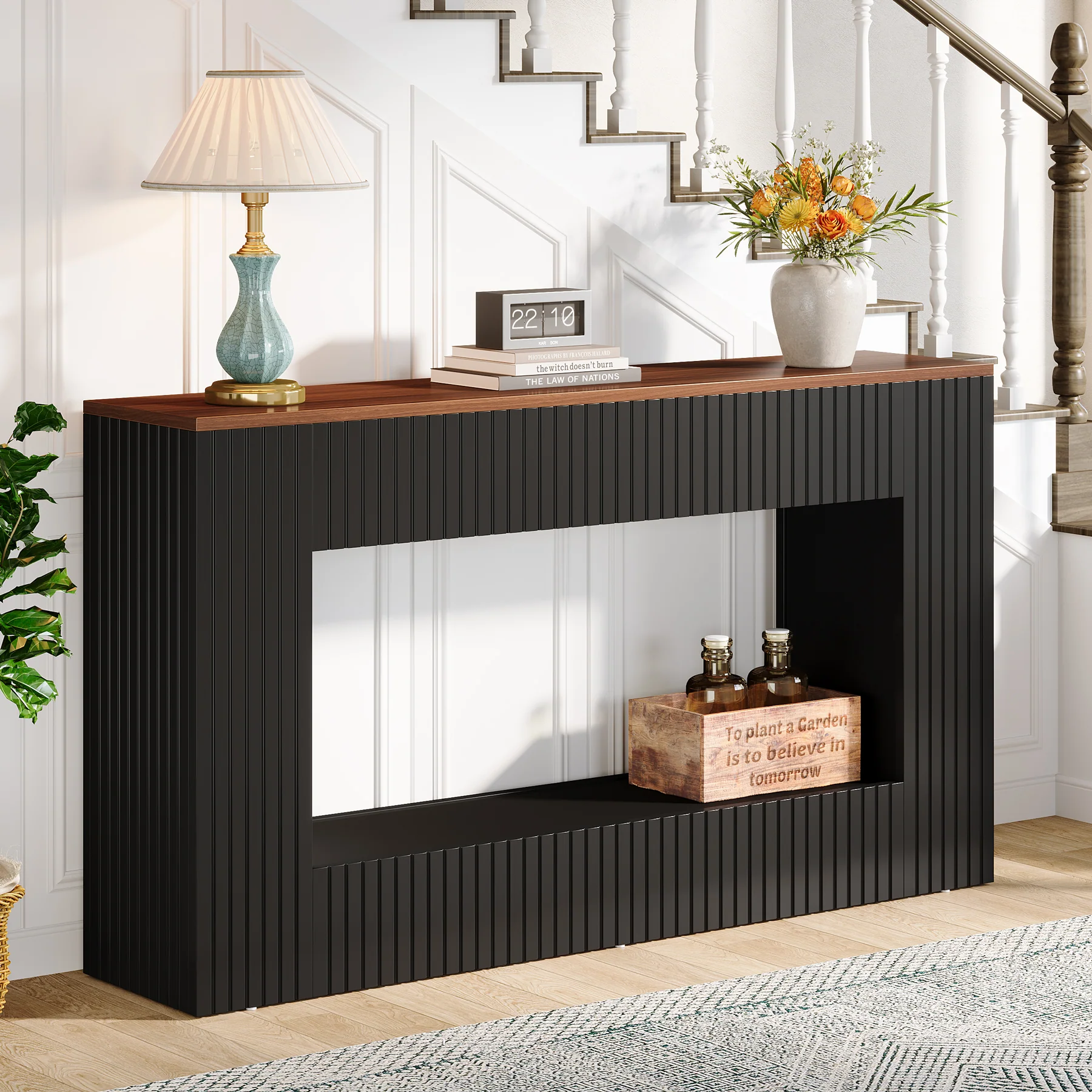 55" Console Table, Wood Entryway Table Sofa Table with Storage - Image 4