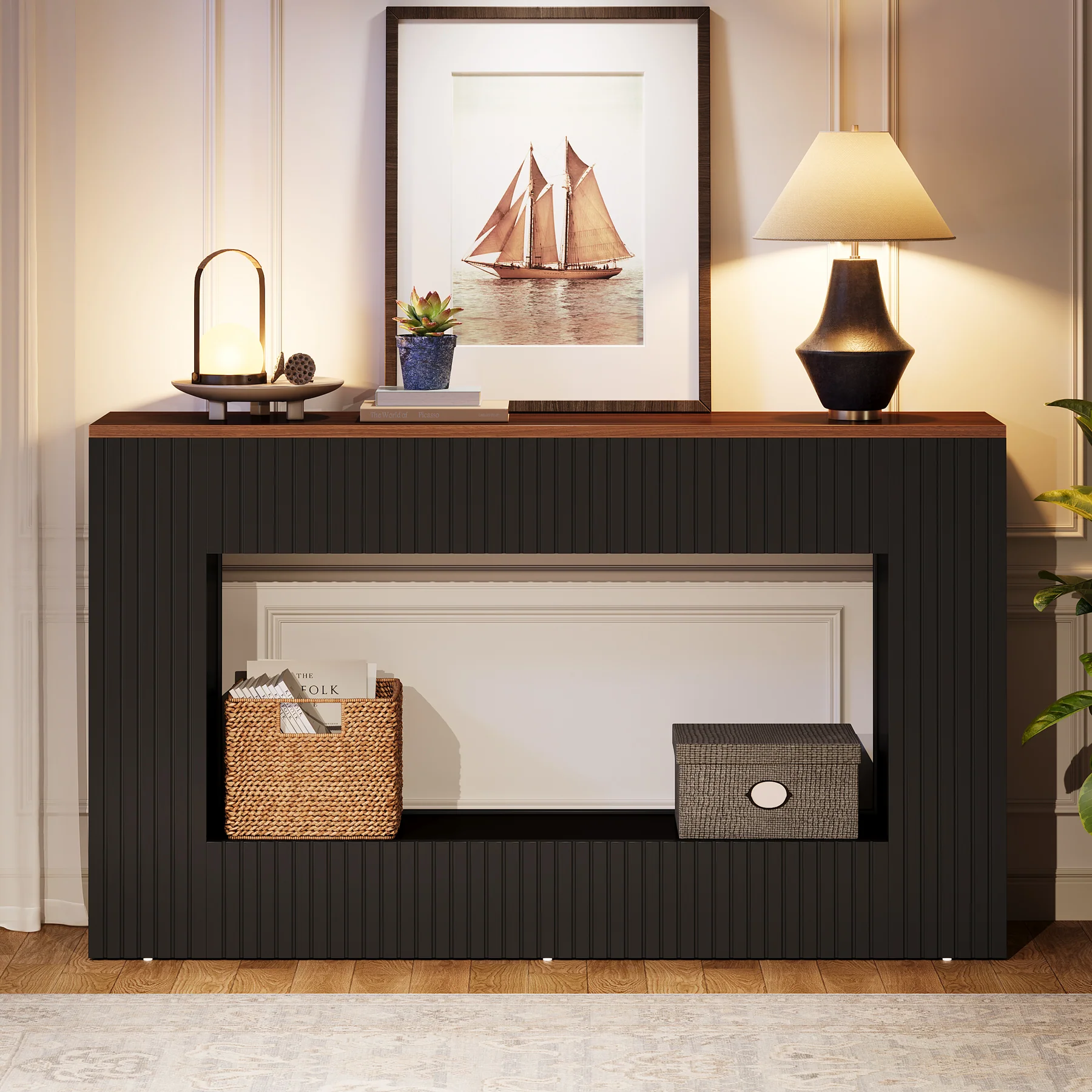 55" Console Table, Wood Entryway Table Sofa Table with Storage - Image 5