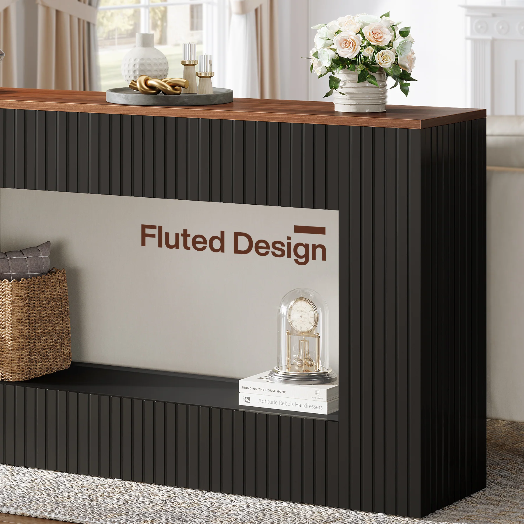 55" Console Table, Wood Entryway Table Sofa Table with Storage - Image 7
