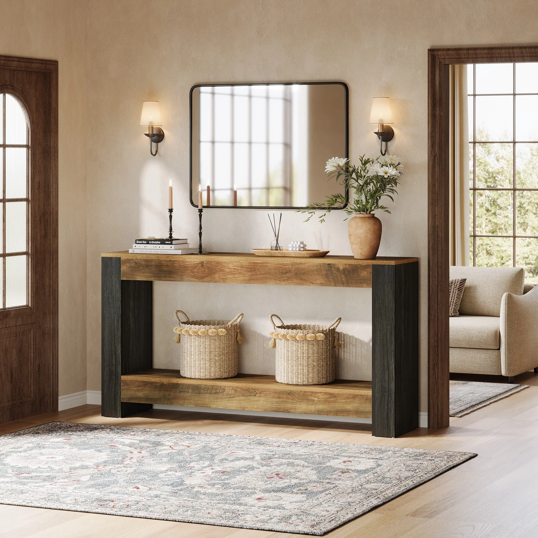 63" Console Table, Farmhouse Wood Sofa Table Behind Couch - Image 4