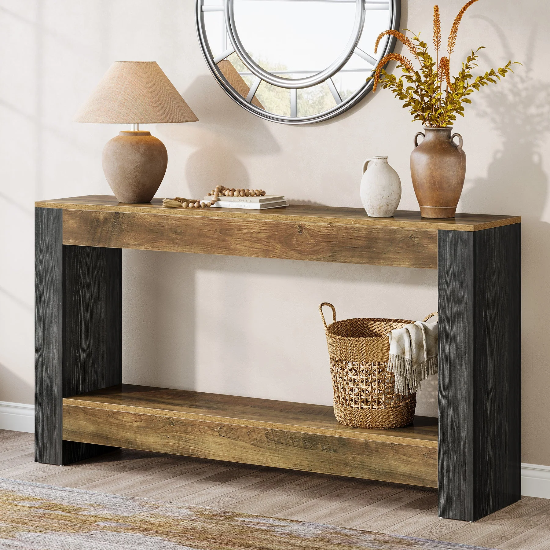 63" Console Table, Farmhouse Wood Sofa Table Behind Couch - Image 5