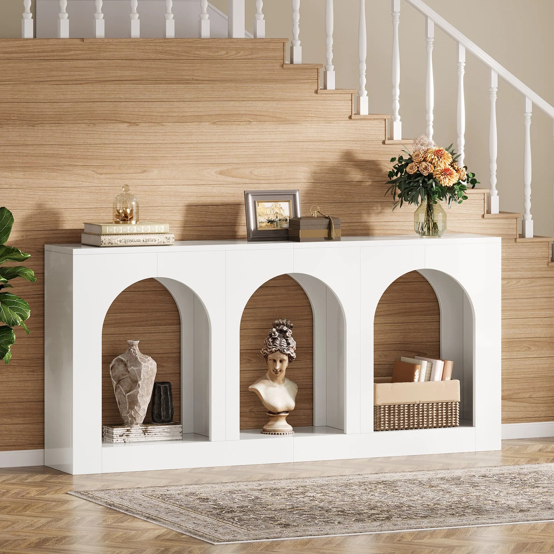 70.8" Arched Entryway Table, Wood Console Table with 3 Arched Shelves - Image 6