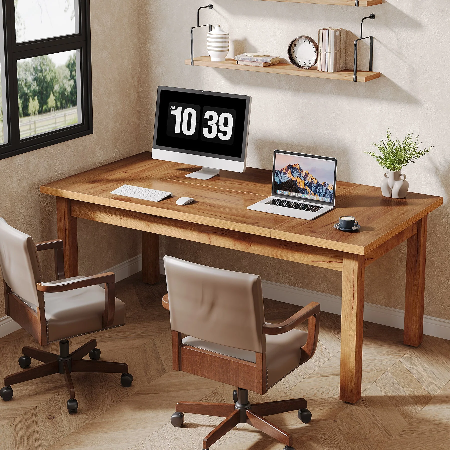 Wood Executive Desk, 70.9" Computer Desk Large Office Desk - Image 3