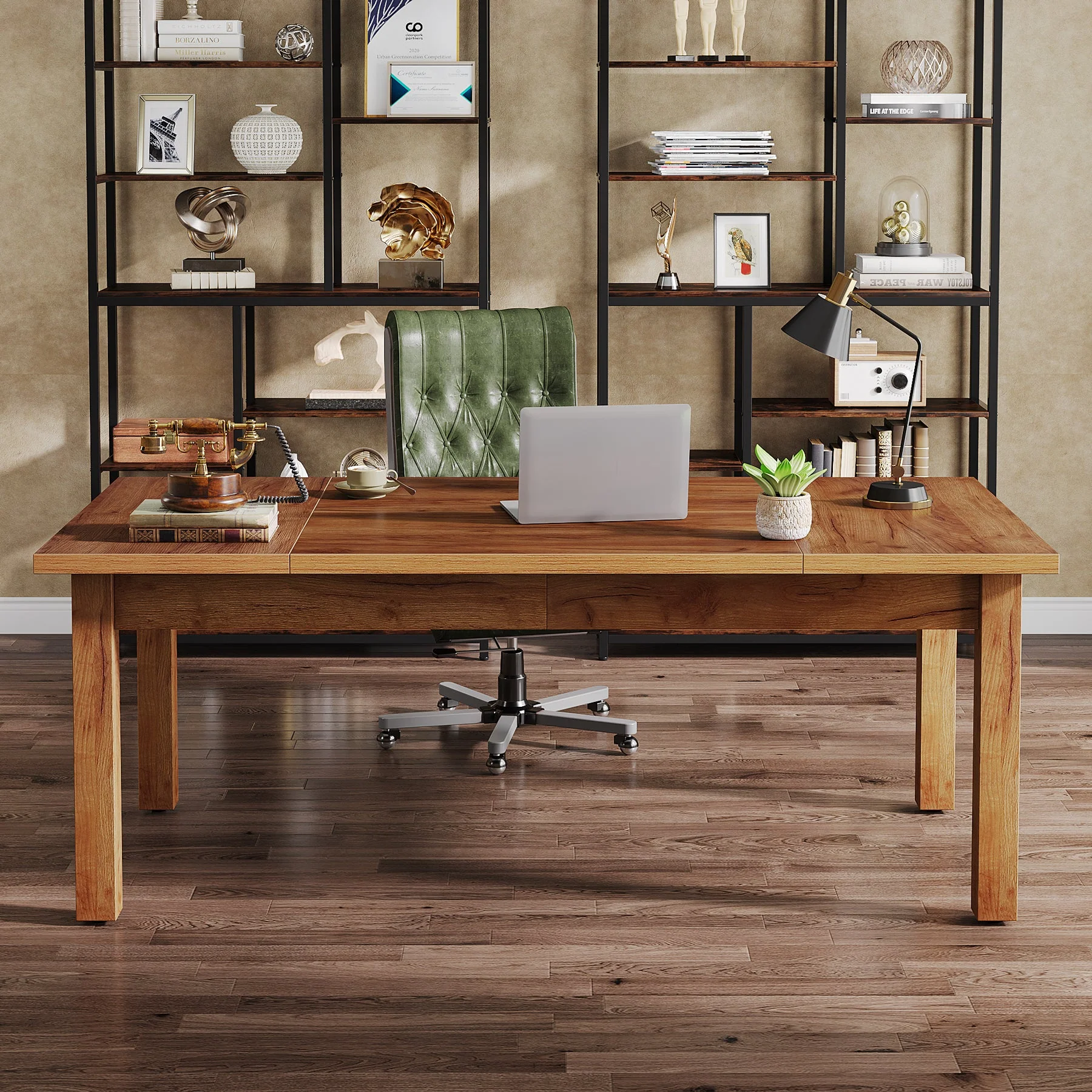 Wood Executive Desk, 70.9" Computer Desk Large Office Desk - Image 4