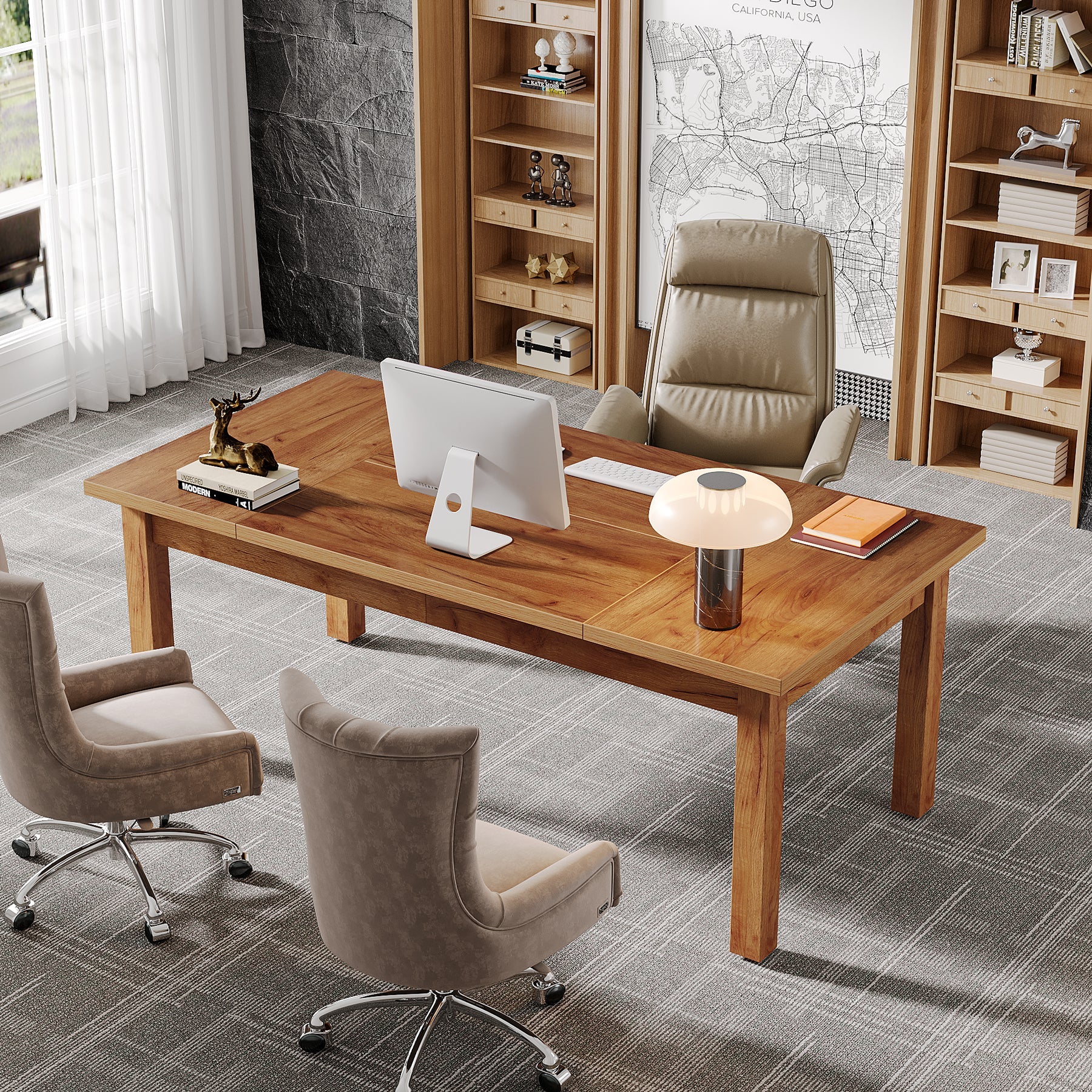 Wood Executive Desk, 70.9" Computer Desk Large Office Desk - Image 5