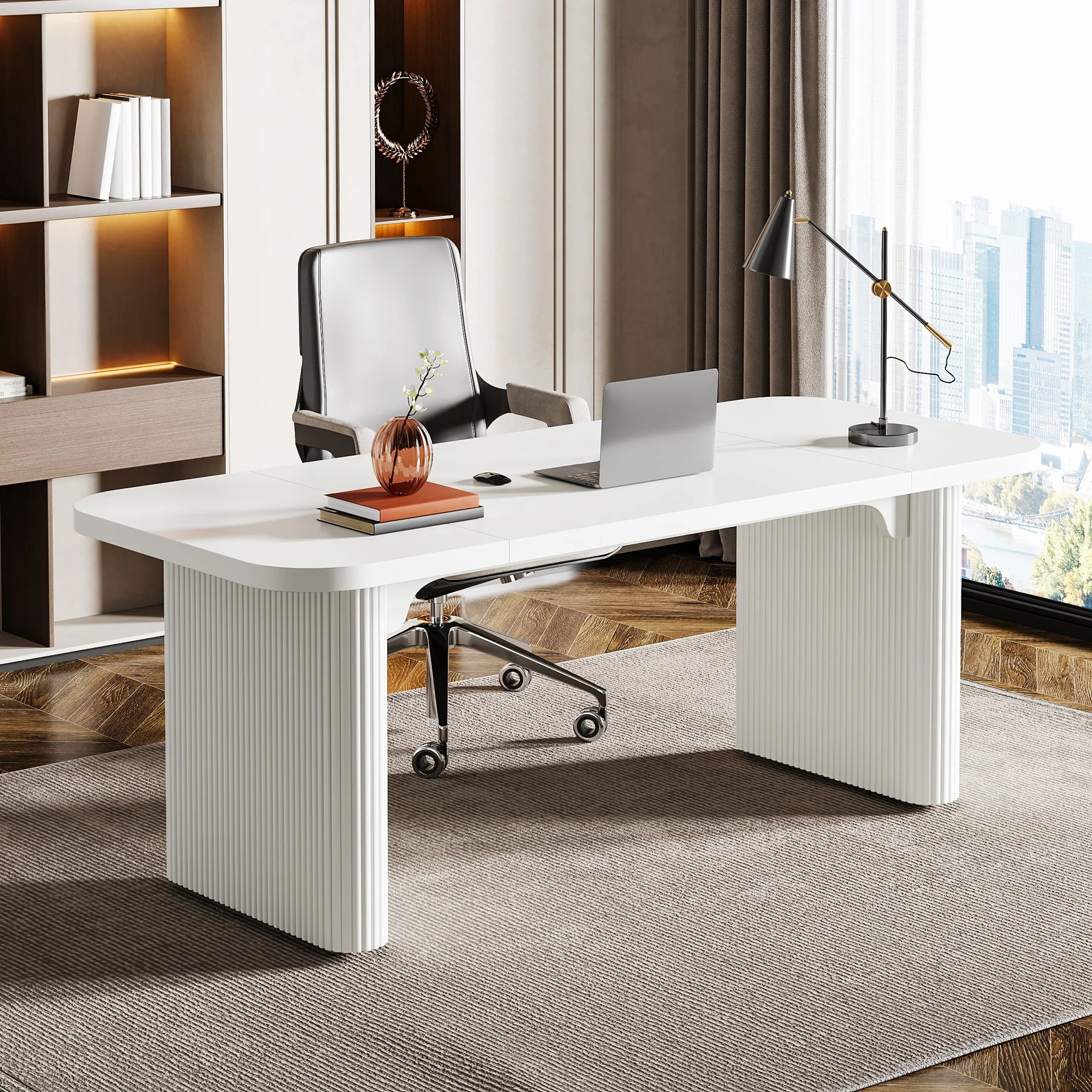 62.2" Wood Executive Desk Simple Rectangular Computer Desk Writing Table - Image 10