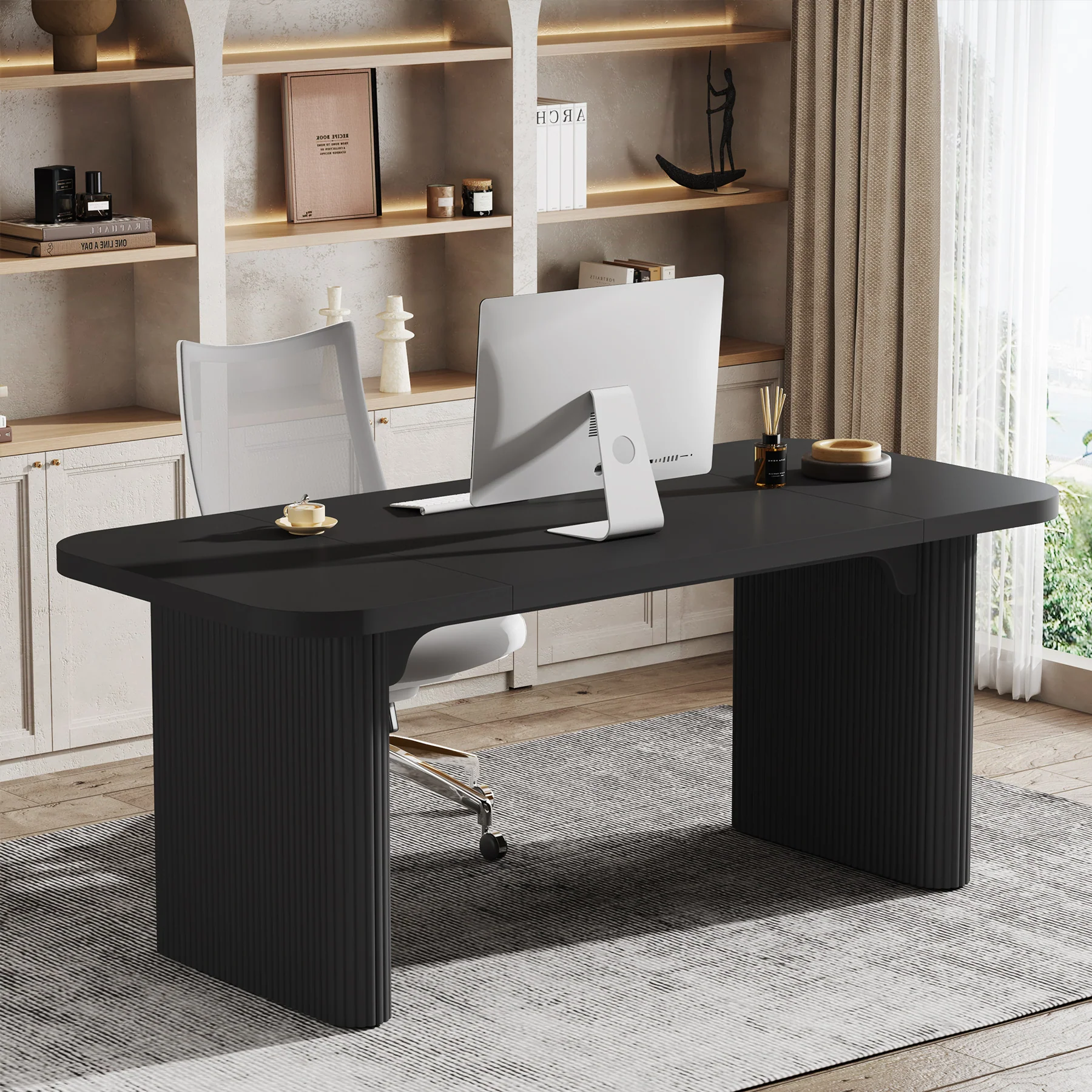 62.2" Wood Executive Desk Simple Rectangular Computer Desk Writing Table - Image 12