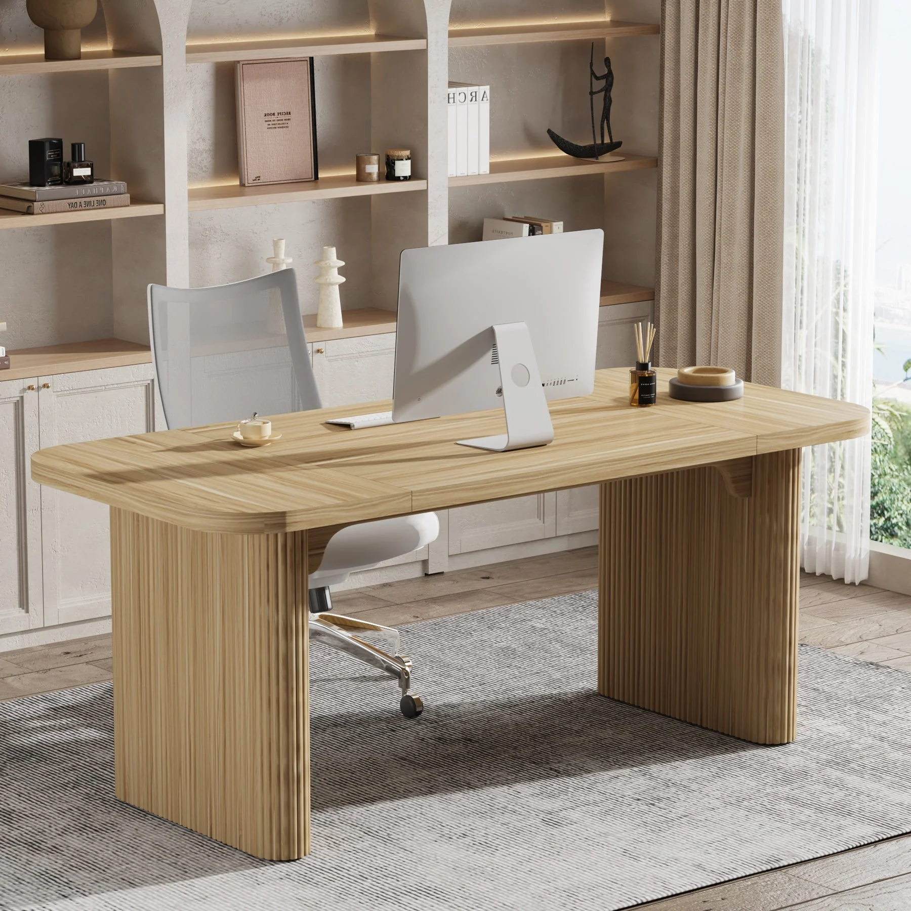 62.2" Wood Executive Desk Simple Rectangular Computer Desk Writing Table - Image 3