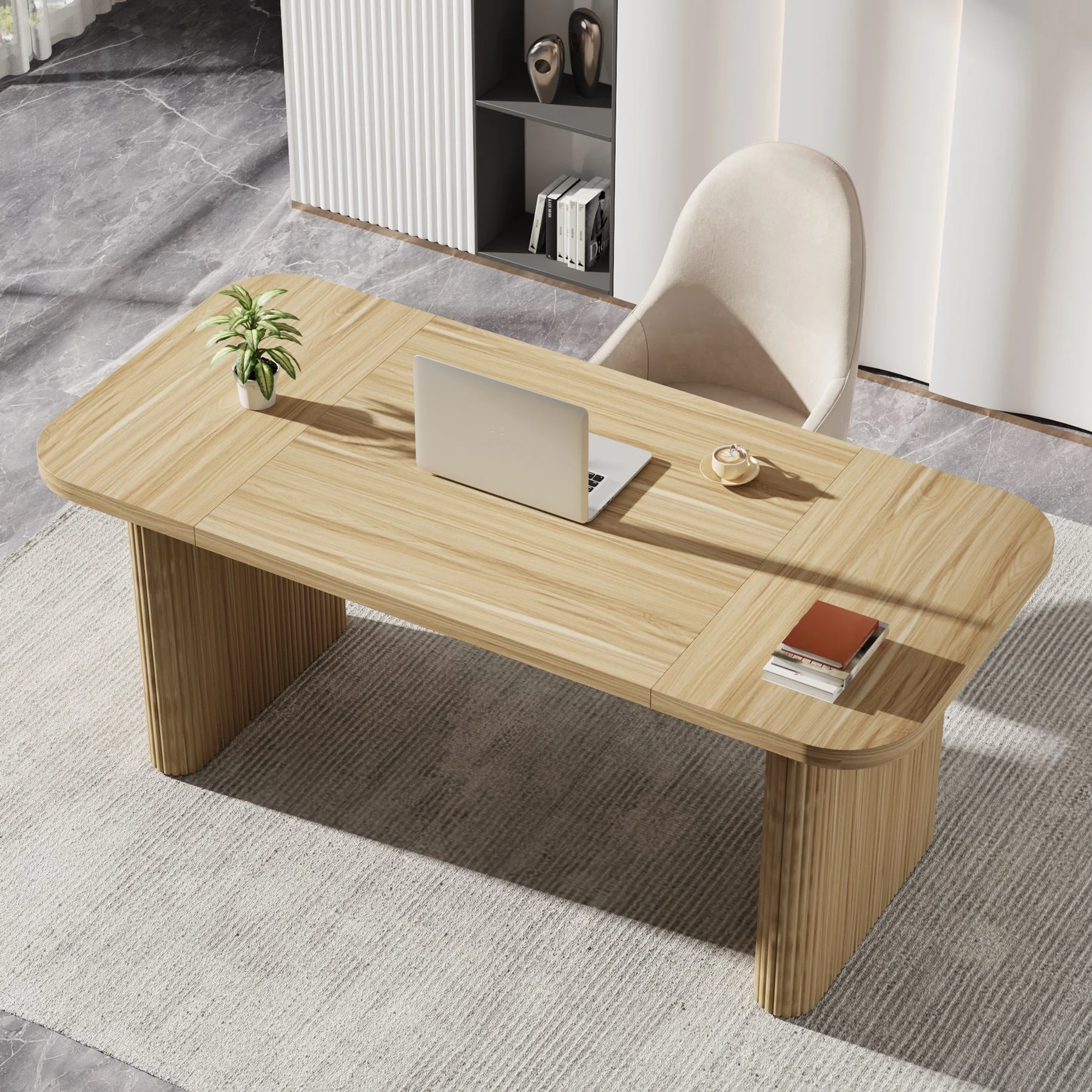 62.2" Wood Executive Desk Simple Rectangular Computer Desk Writing Table - Image 4