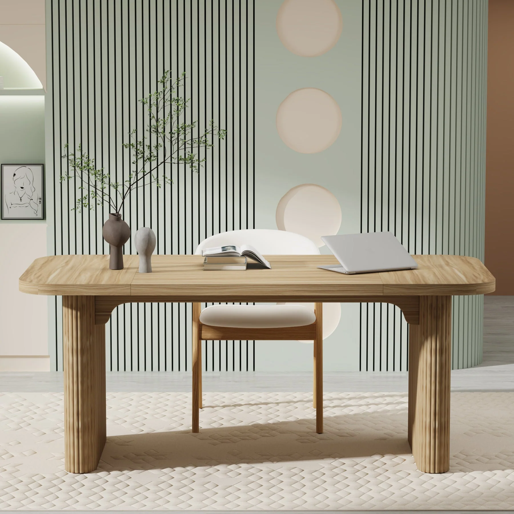 62.2" Wood Executive Desk Simple Rectangular Computer Desk Writing Table - Image 5