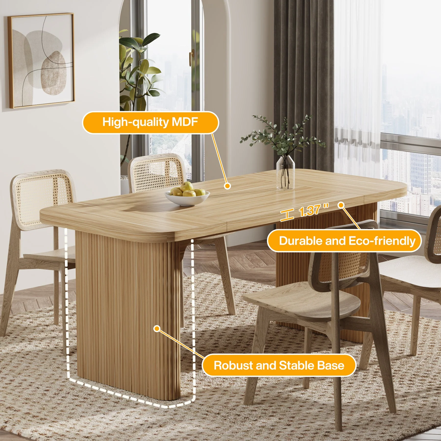 62.2" Wood Executive Desk Simple Rectangular Computer Desk Writing Table - Image 7