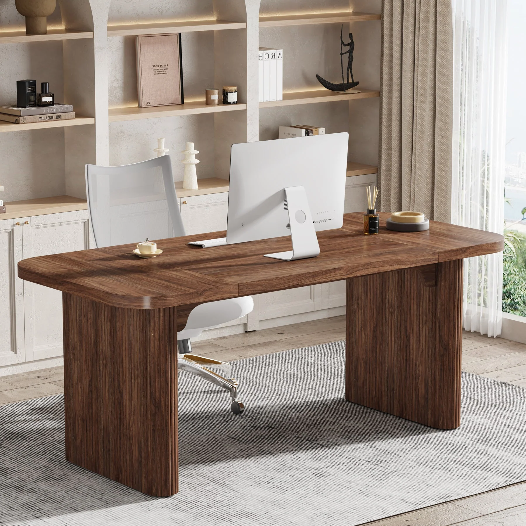 62.2" Wood Executive Desk Simple Rectangular Computer Desk Writing Table - Image 8