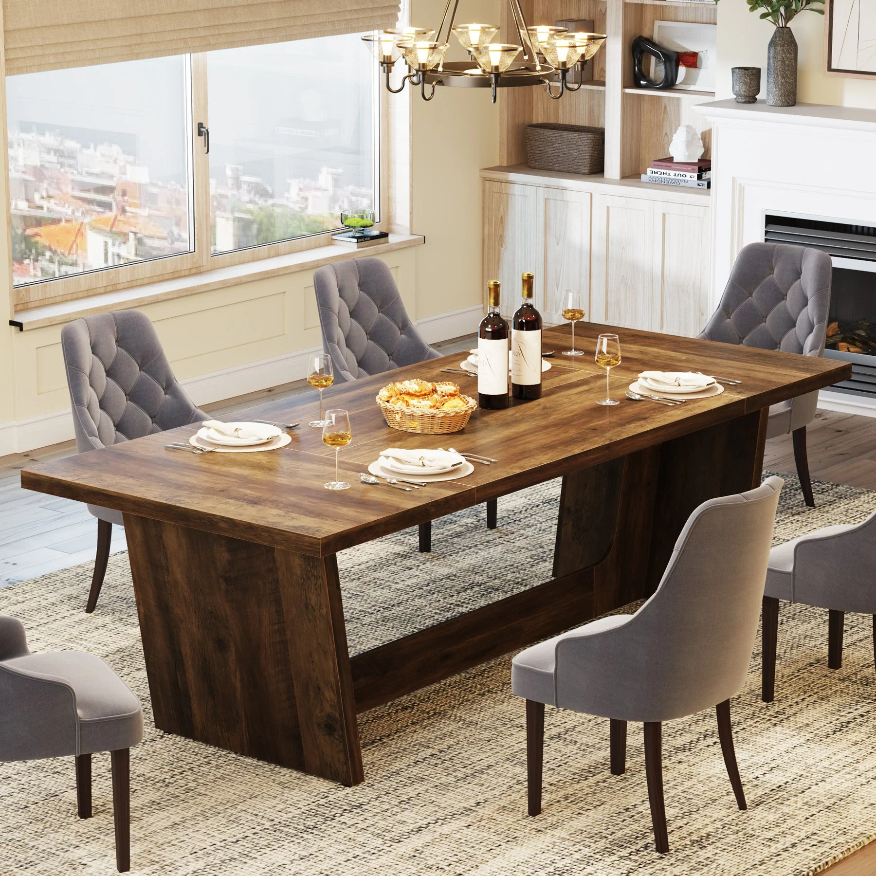 70.8-Inch Dining Table, Wood Farmhouse Kitchen Table for 4-6 - Image 3