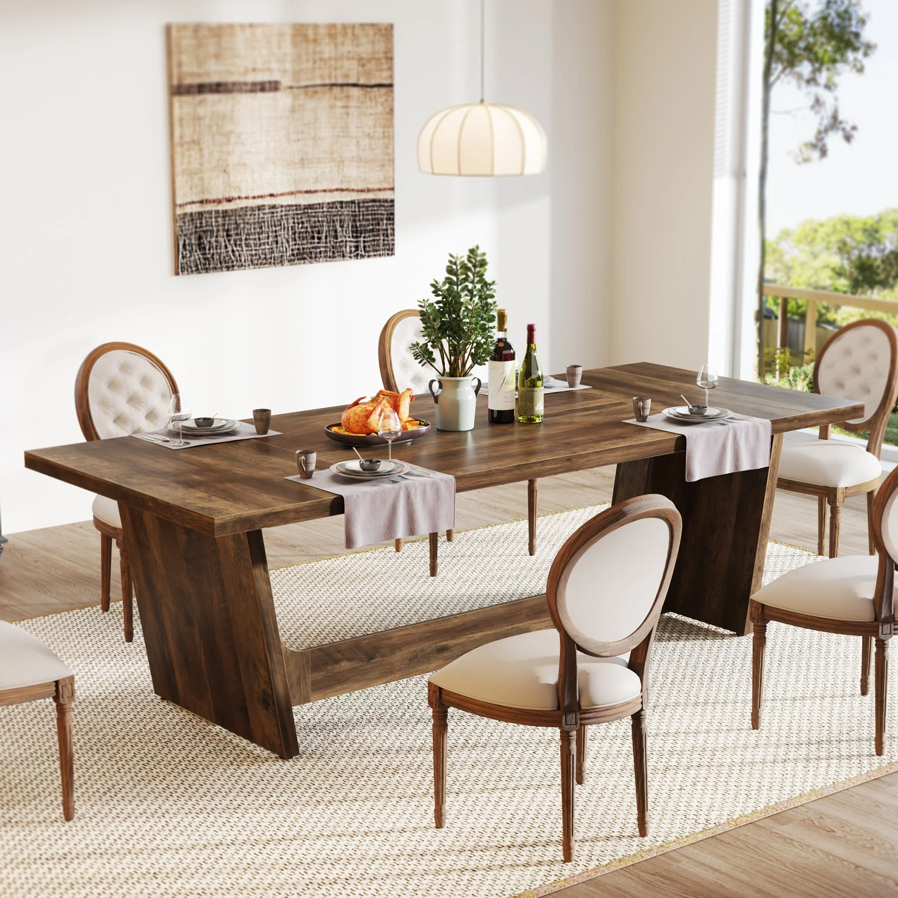70.8-Inch Dining Table, Wood Farmhouse Kitchen Table for 4-6 - Image 5