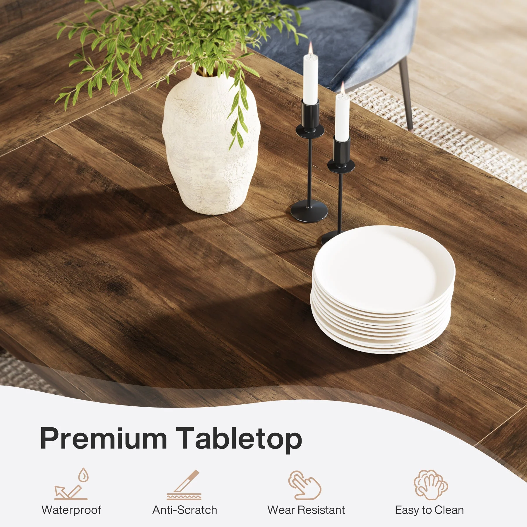 70.8-Inch Dining Table, Wood Farmhouse Kitchen Table for 4-6 - Image 6