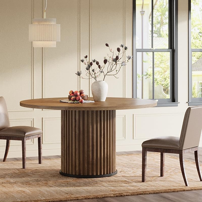 47" Round Dining Table, Wood Kitchen Table With Sturdy Fluted Metal Base - Image 12