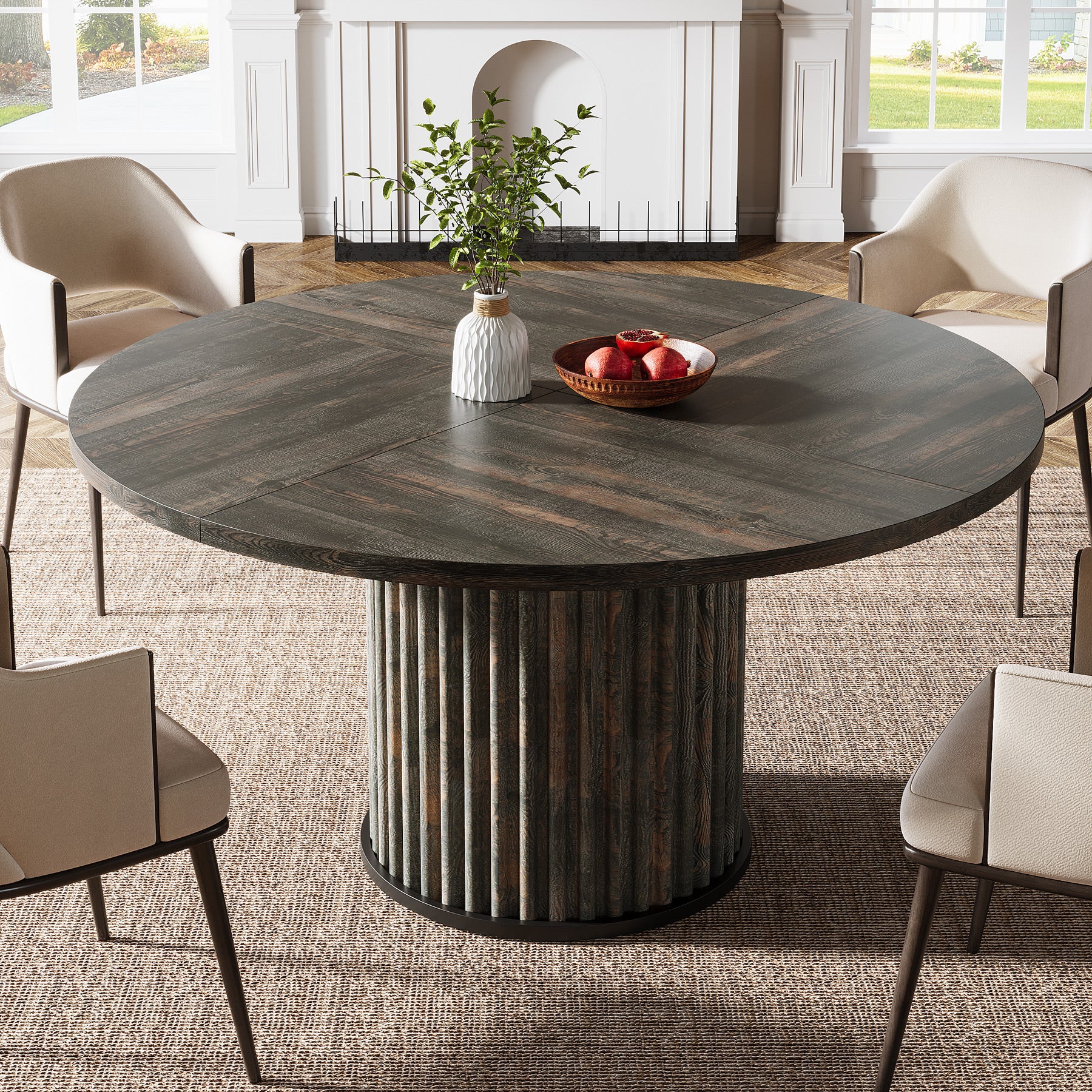 47" Round Dining Table, Wood Kitchen Table With Sturdy Fluted Metal Base - Image 13