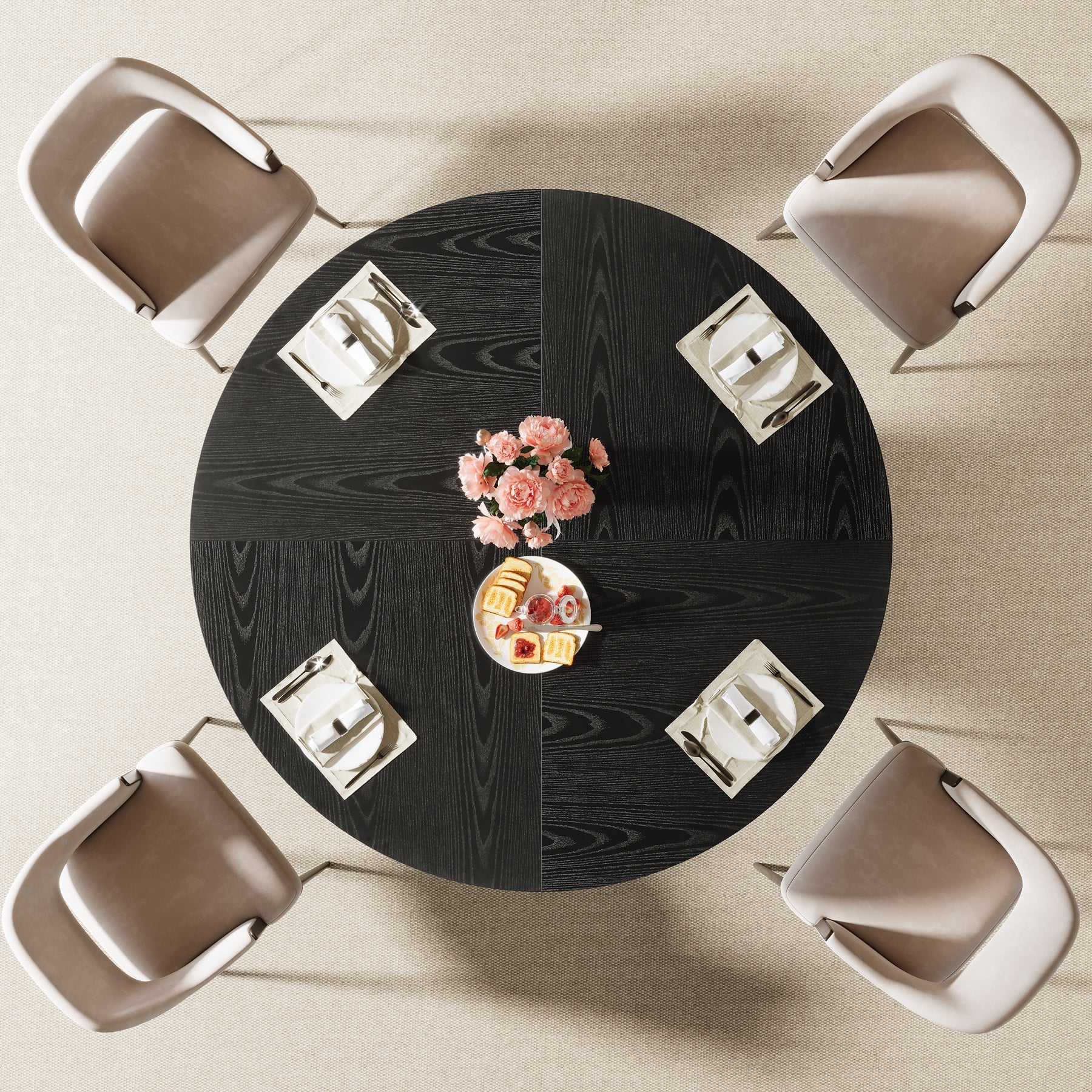 47" Round Dining Table, Wood Kitchen Table With Sturdy Fluted Metal Base - Image 5