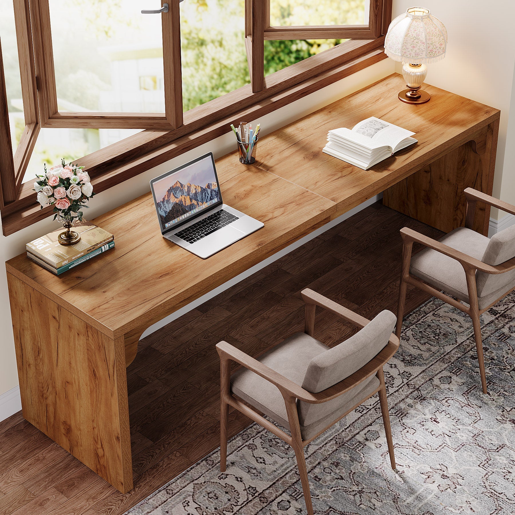 78.7" Two Person Desk, Wood Long Computer Desk Double Desk - Image 3