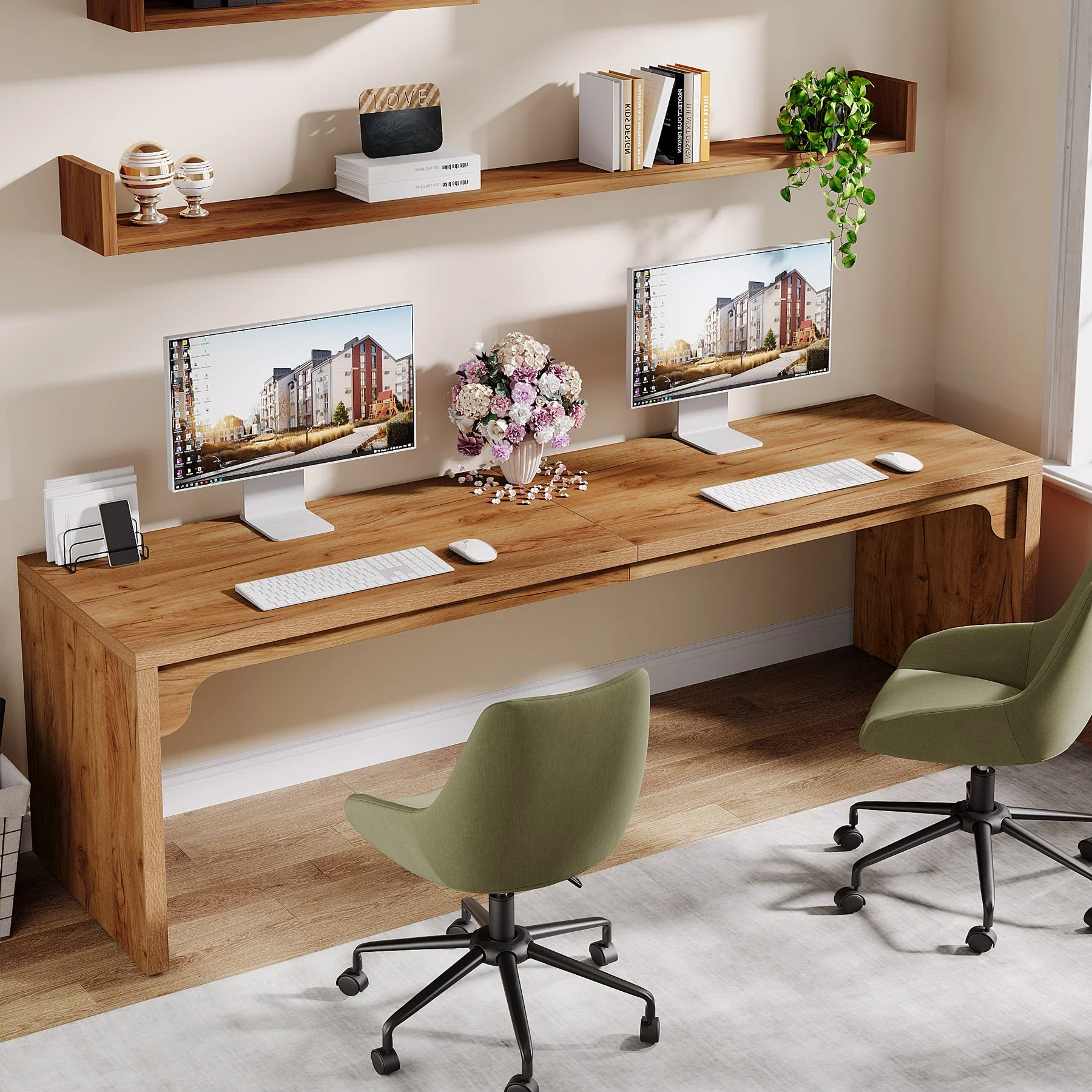 78.7" Two Person Desk, Wood Long Computer Desk Double Desk - Image 4
