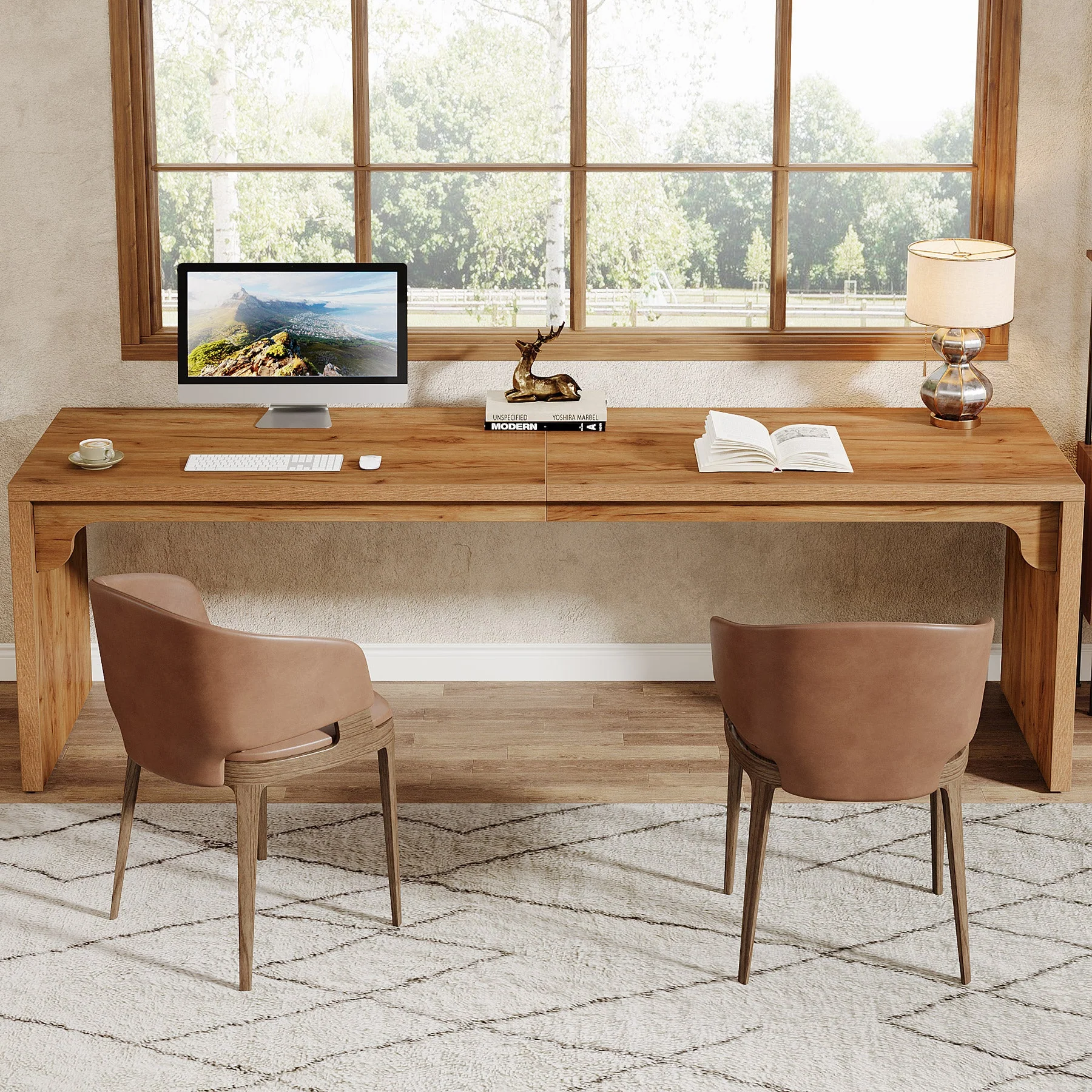78.7" Two Person Desk, Wood Long Computer Desk Double Desk - Image 6