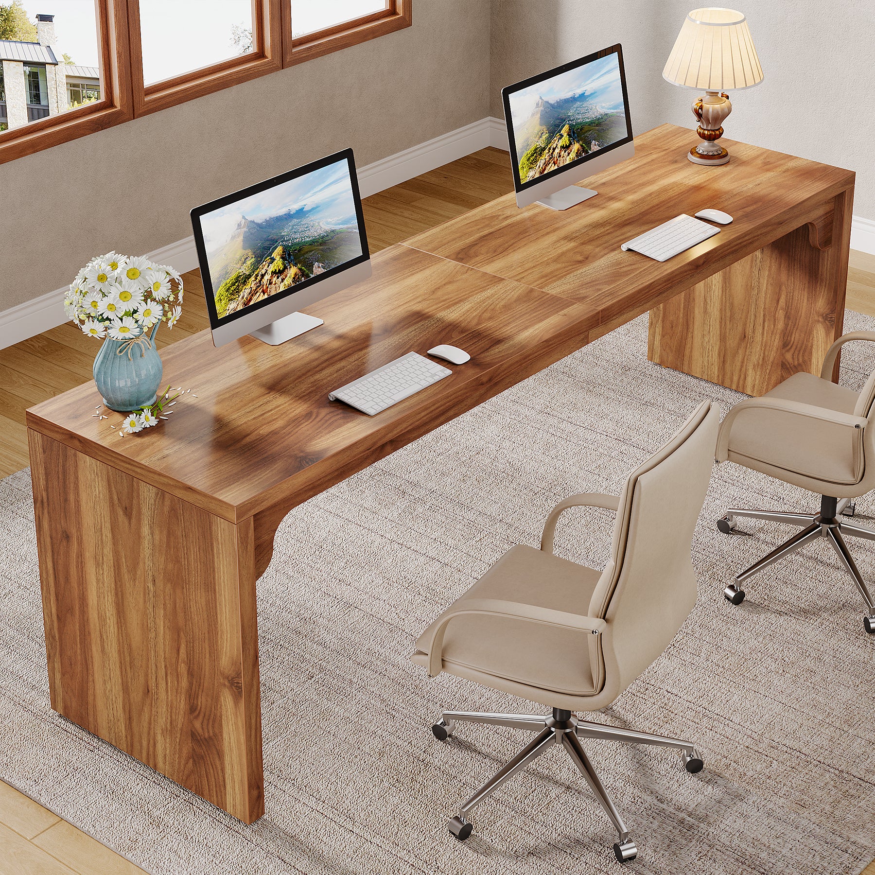 78.7" Two Person Desk, Wood Long Computer Desk Double Desk - Image 7