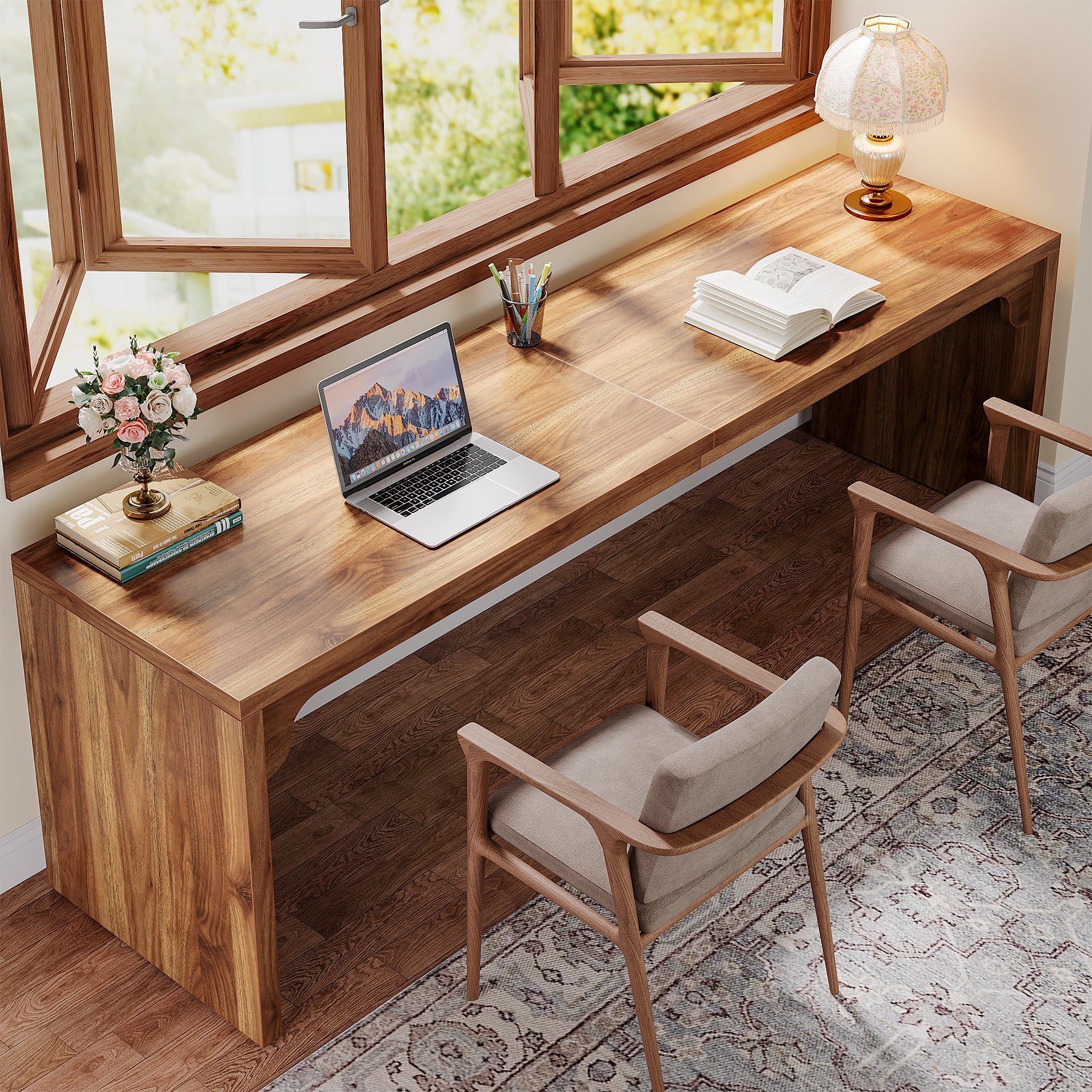 78.7" Two Person Desk, Wood Long Computer Desk Double Desk - Image 8