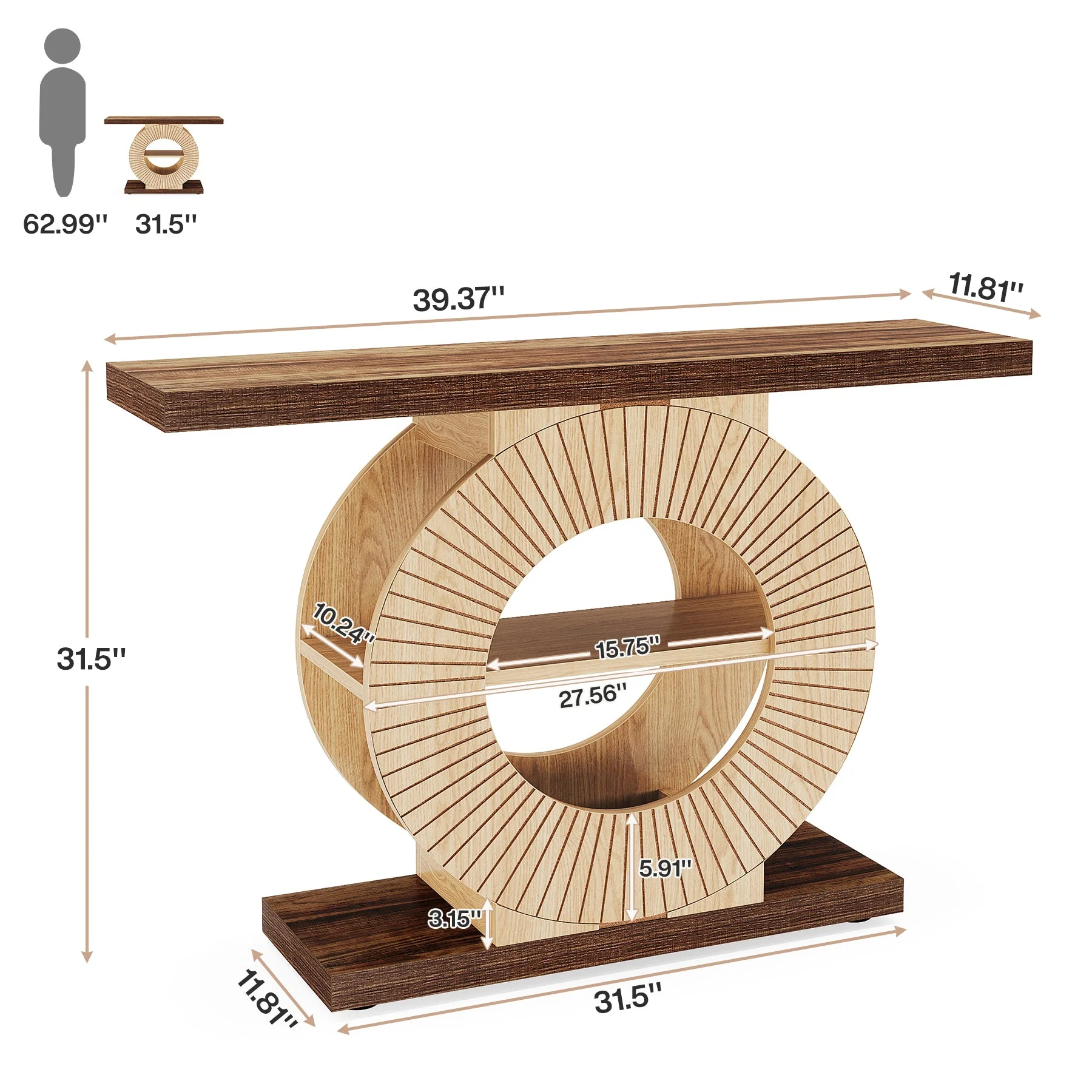 39.3" Console Table, Elegant Wood Sofa Table Hallway Table - Image 2