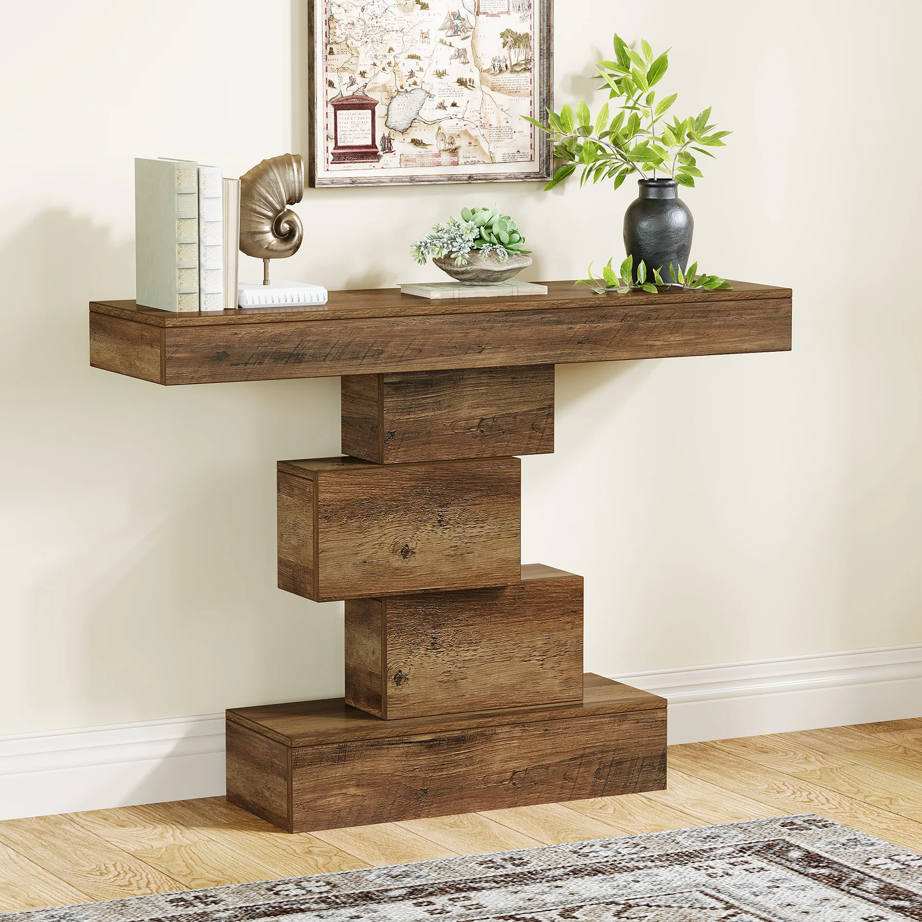42 Inch Console Table, Narrow Entryway Table with Geometric Base - Image 7