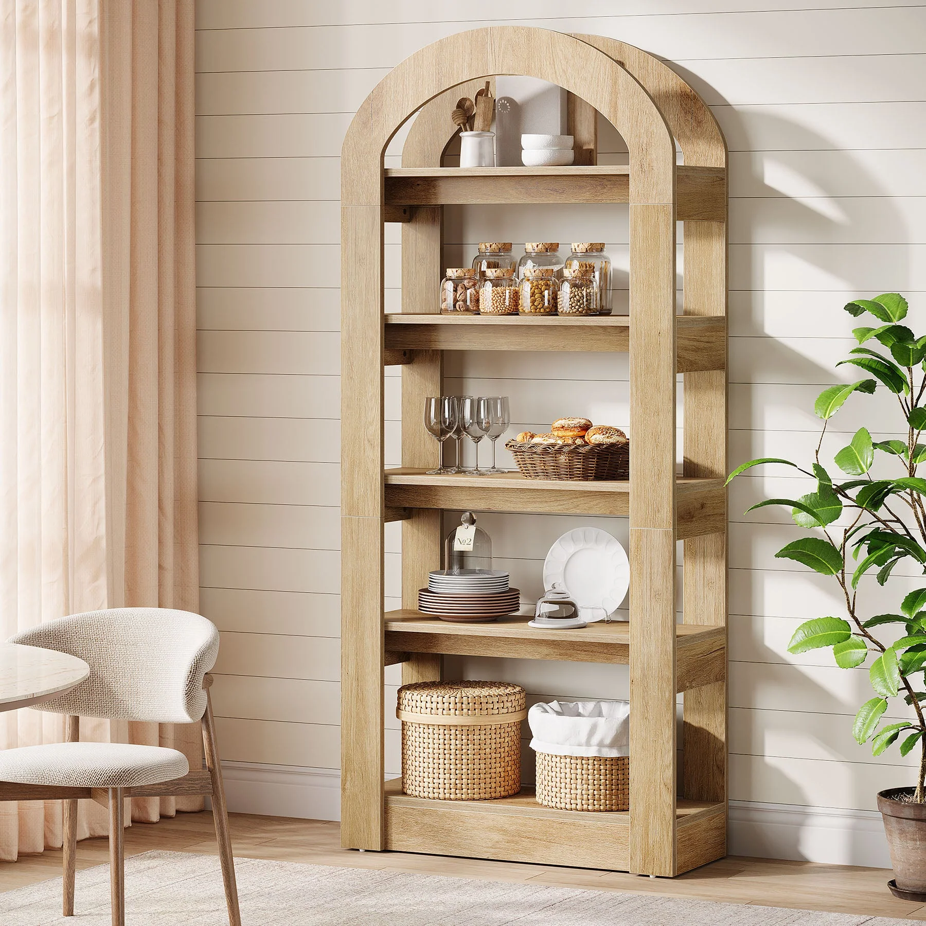 5-Tier Arched Bookshelf, Tall Bookcase Display Shelf for Living Room