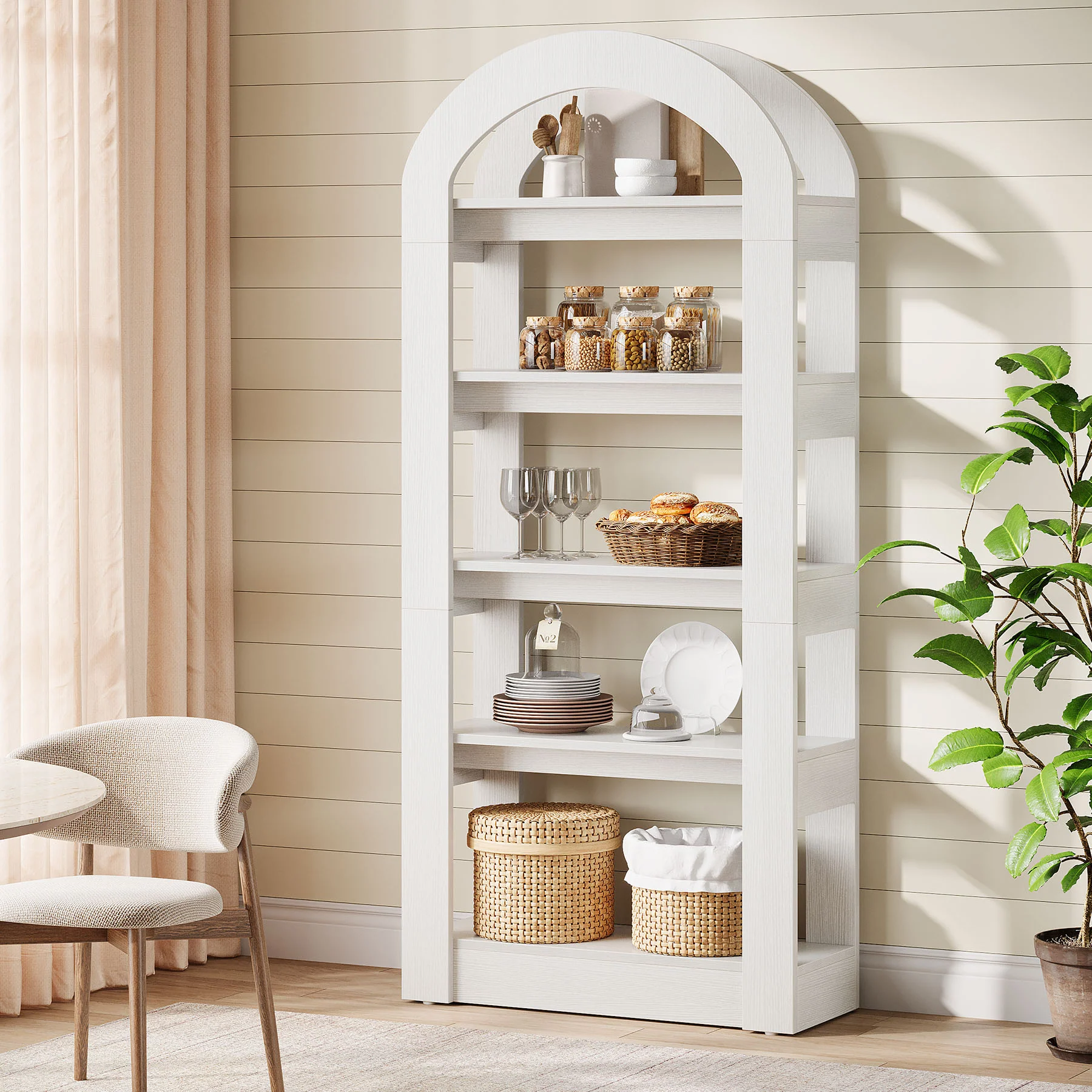 5-Tier Arched Bookshelf, Tall Bookcase Display Shelf for Living Room - Image 11
