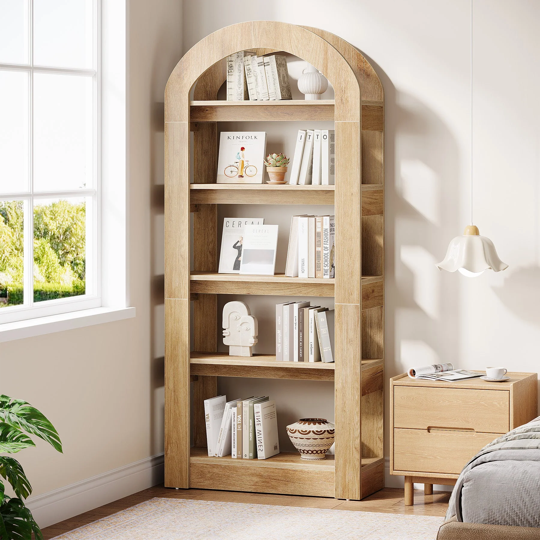 5-Tier Arched Bookshelf, Tall Bookcase Display Shelf for Living Room - Image 4
