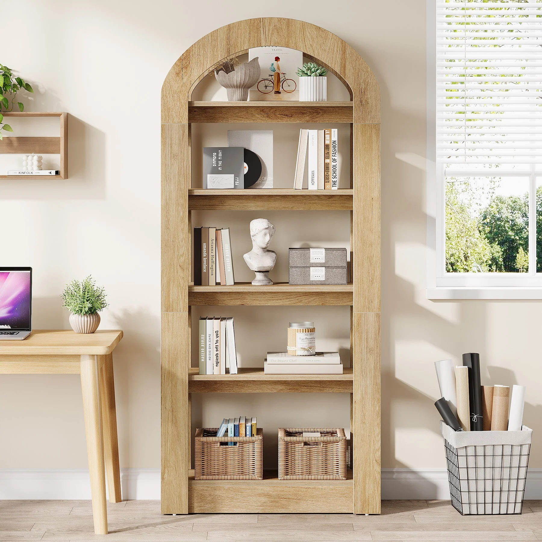5-Tier Arched Bookshelf, Tall Bookcase Display Shelf for Living Room - Image 5