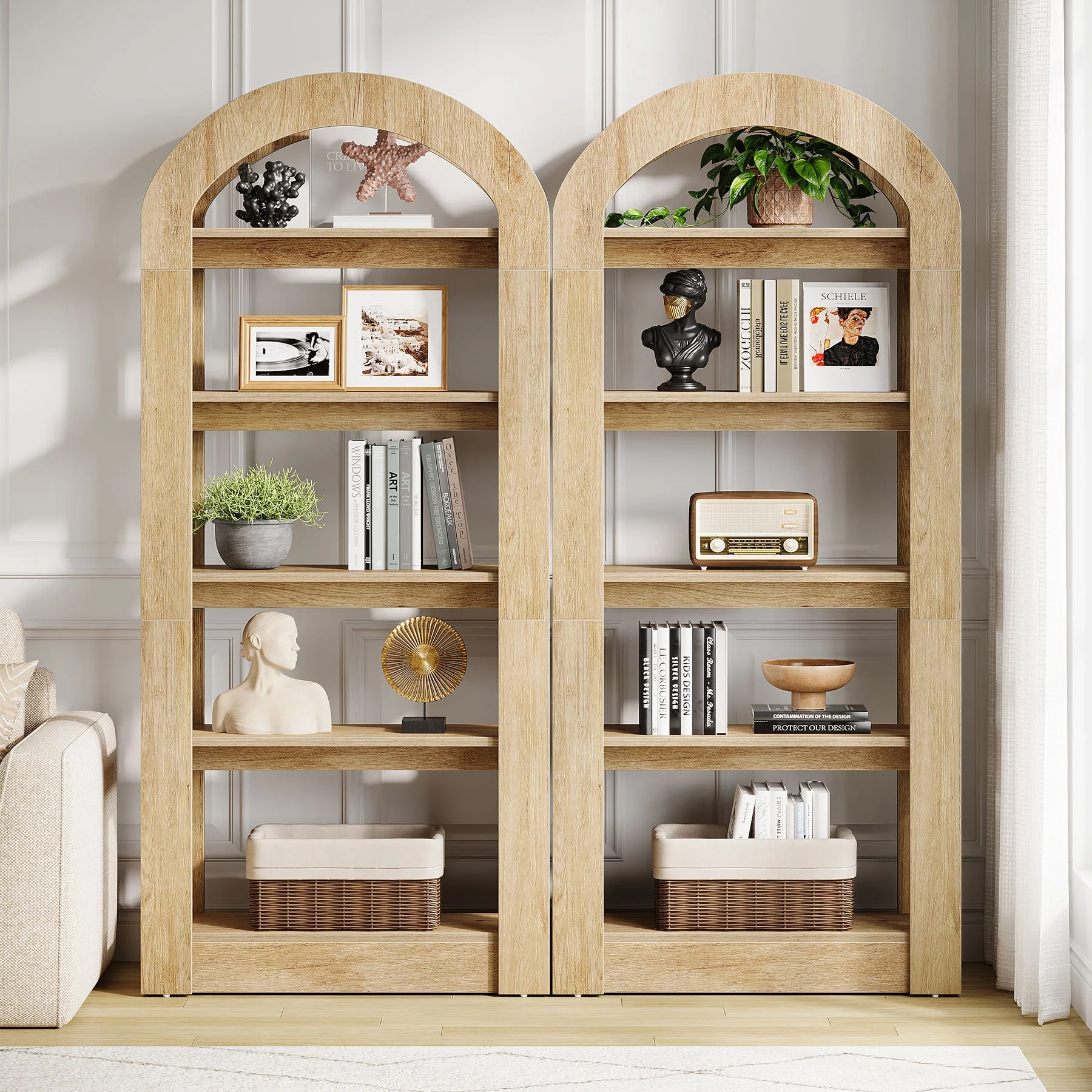 5-Tier Arched Bookshelf, Tall Bookcase Display Shelf for Living Room - Image 6