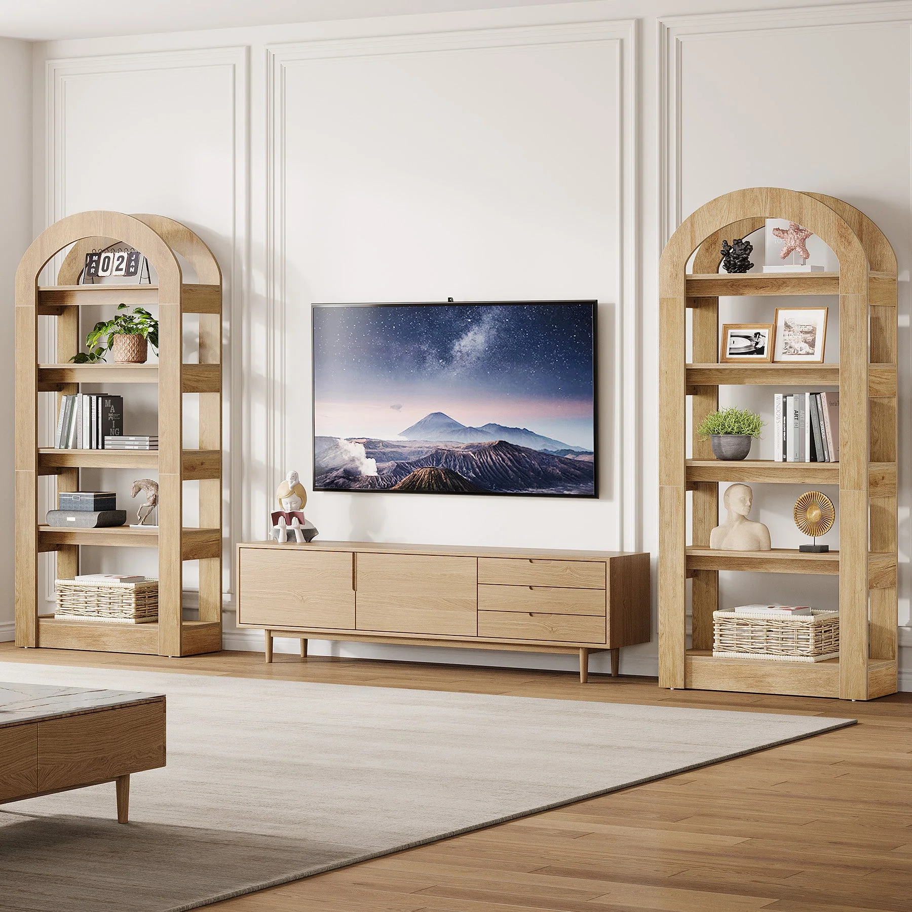 5-Tier Arched Bookshelf, Tall Bookcase Display Shelf for Living Room - Image 7
