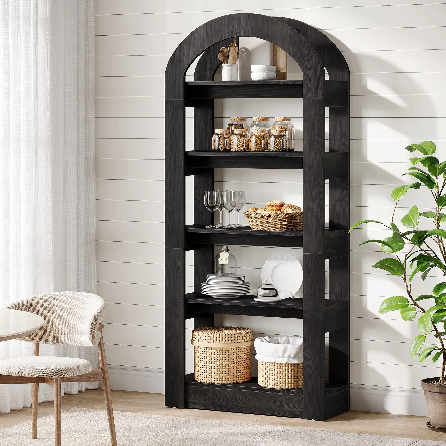 5-Tier Arched Bookshelf, Tall Bookcase Display Shelf for Living Room - Image 9