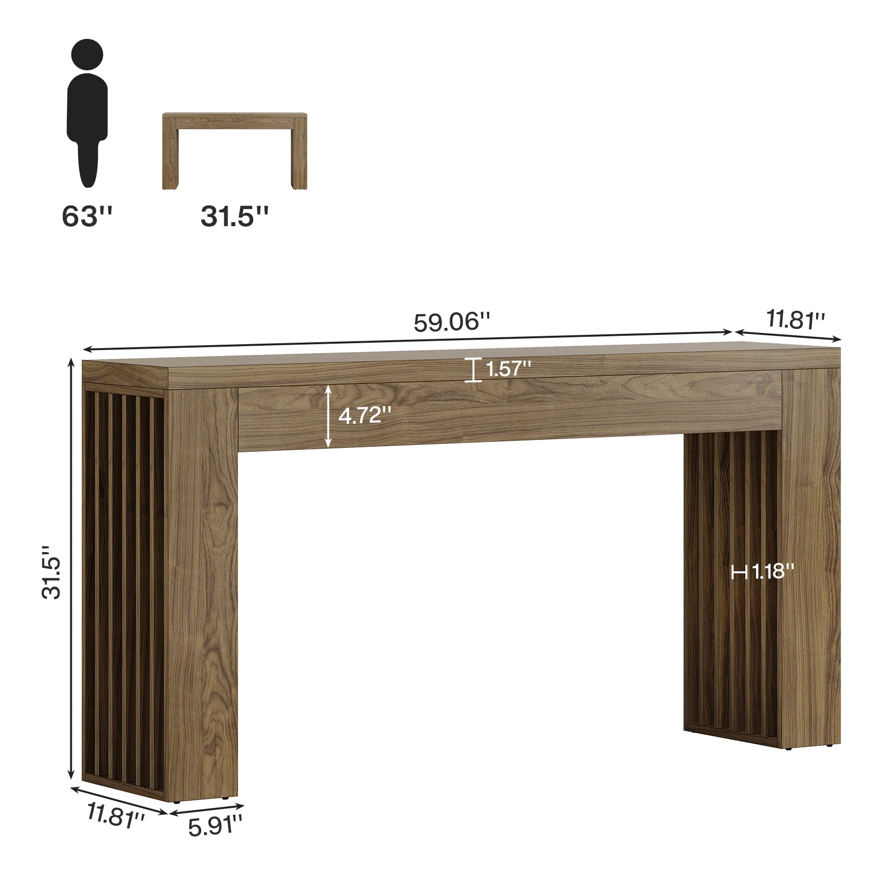 59" Console Table, Wooden Sofa Table Behind The Couch Hallway Table - Image 2