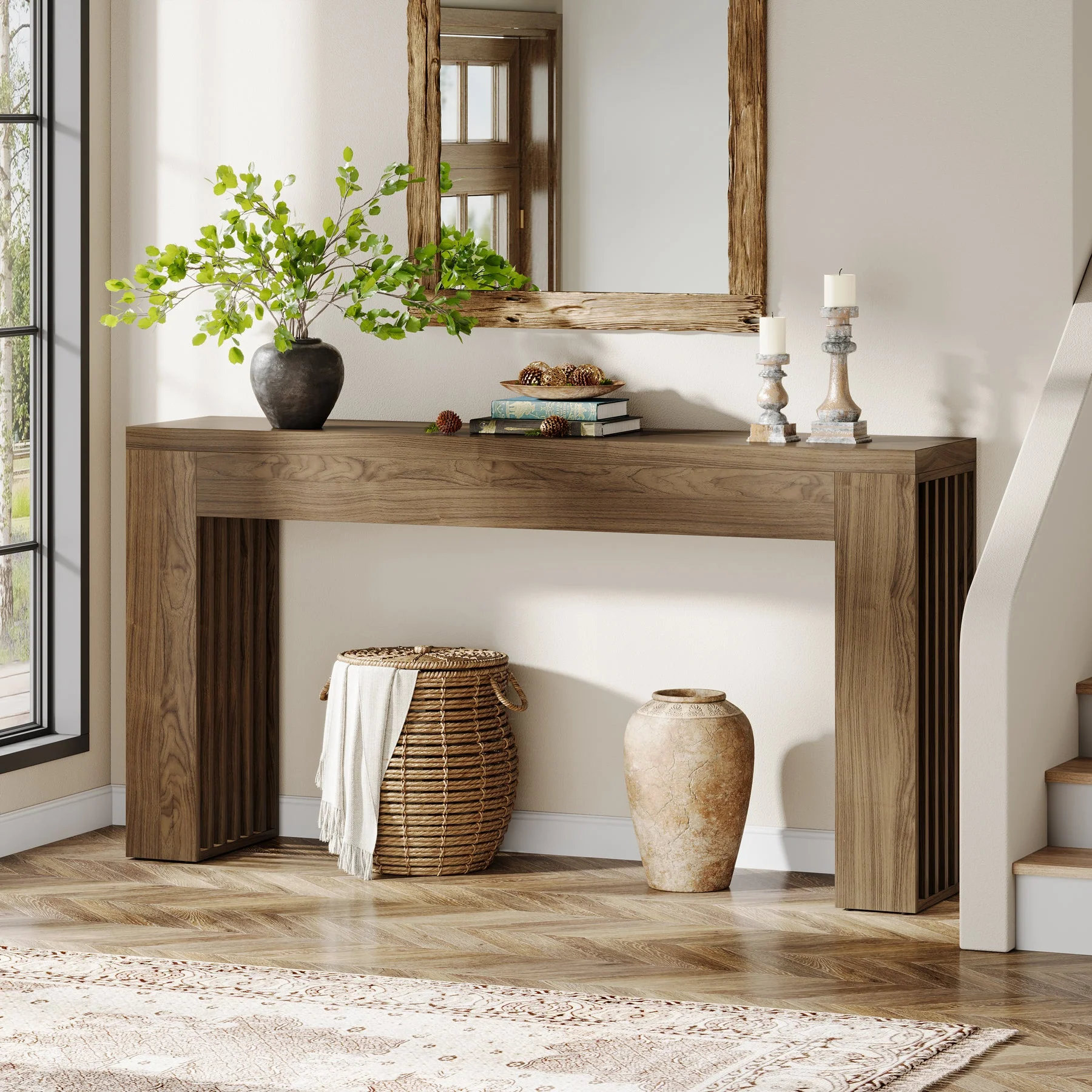 59" Console Table, Wooden Sofa Table Behind The Couch Hallway Table - Image 3