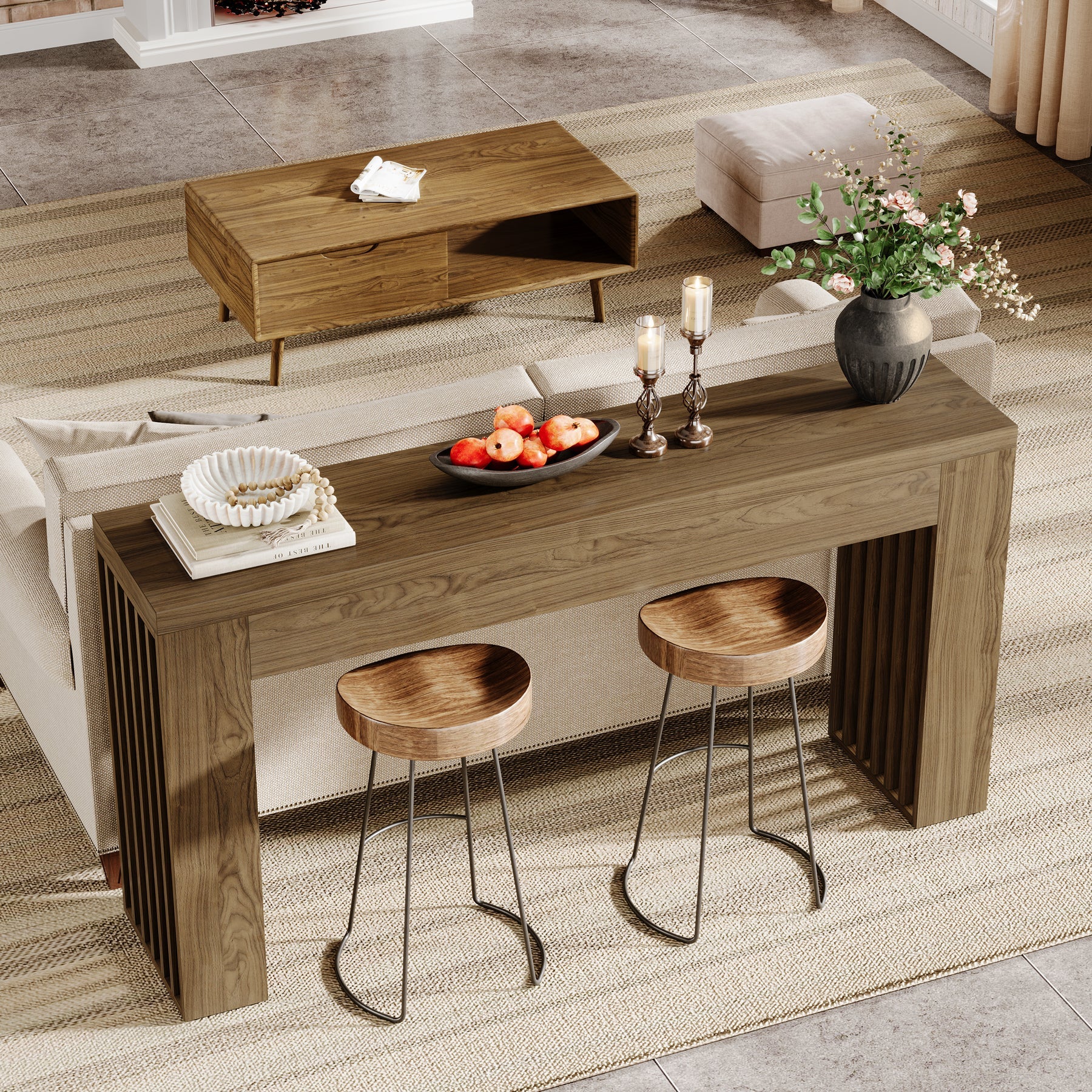 59" Console Table, Wooden Sofa Table Behind The Couch Hallway Table - Image 4