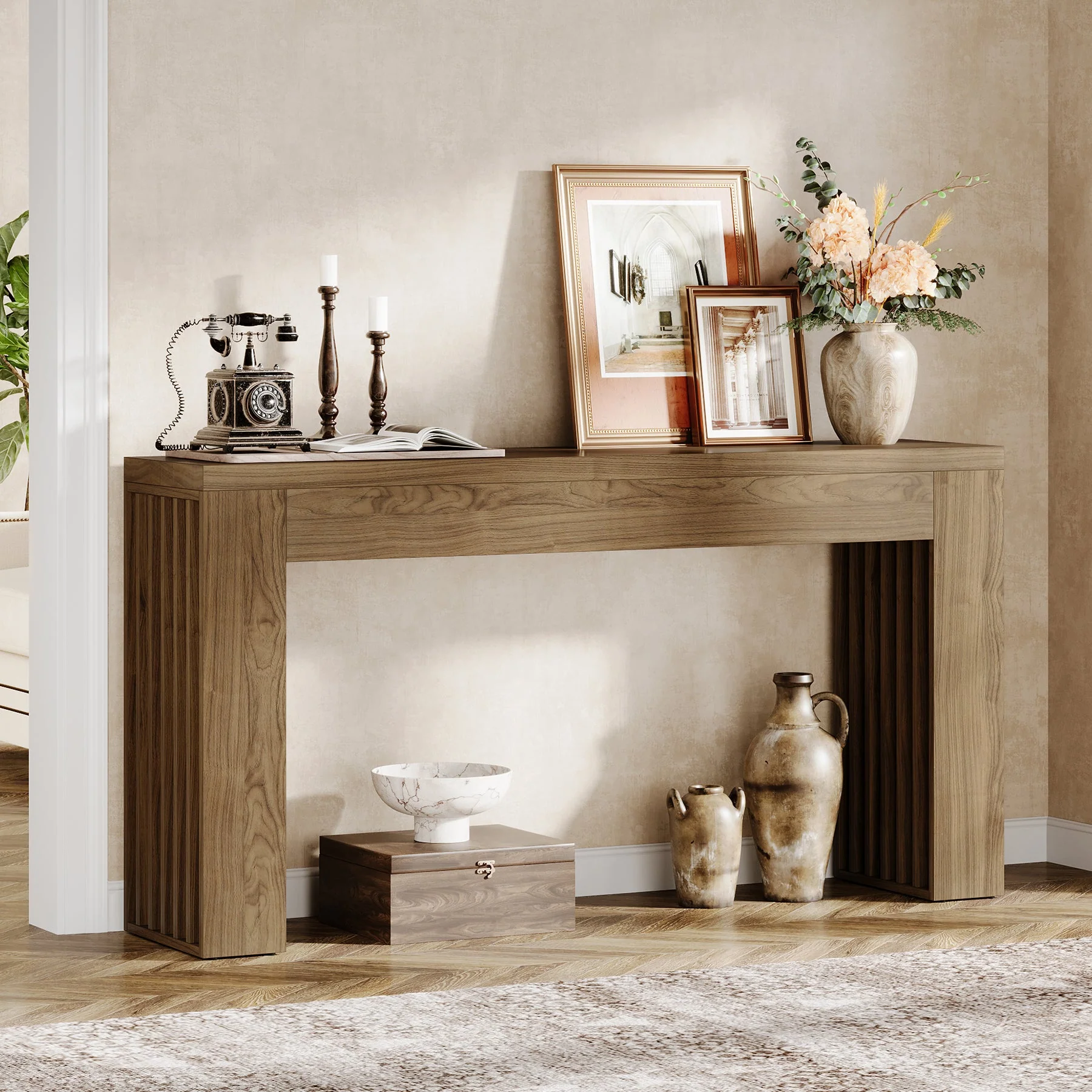 59" Console Table, Wooden Sofa Table Behind The Couch Hallway Table - Image 5
