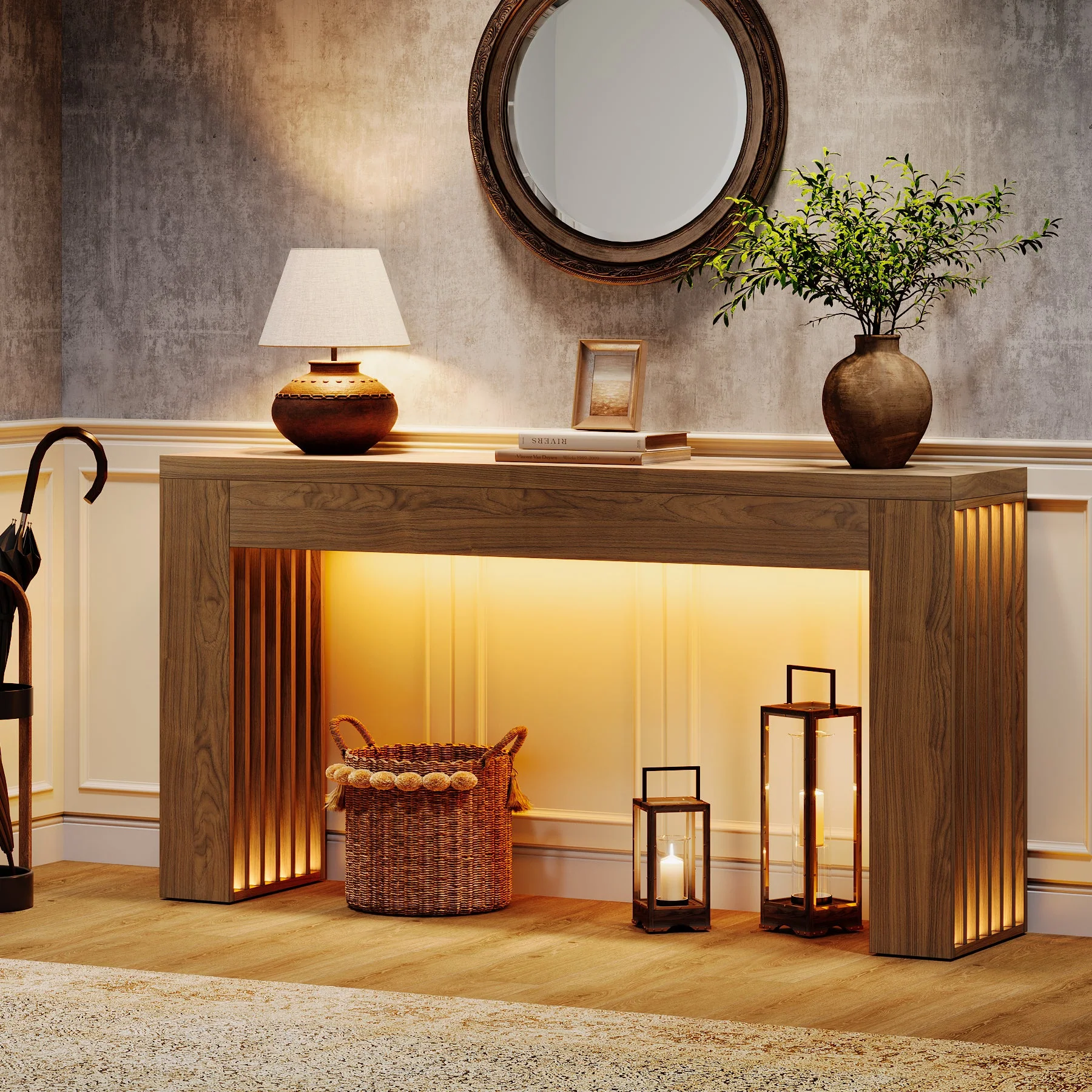 59" Console Table, Wooden Sofa Table Behind The Couch Hallway Table - Image 6