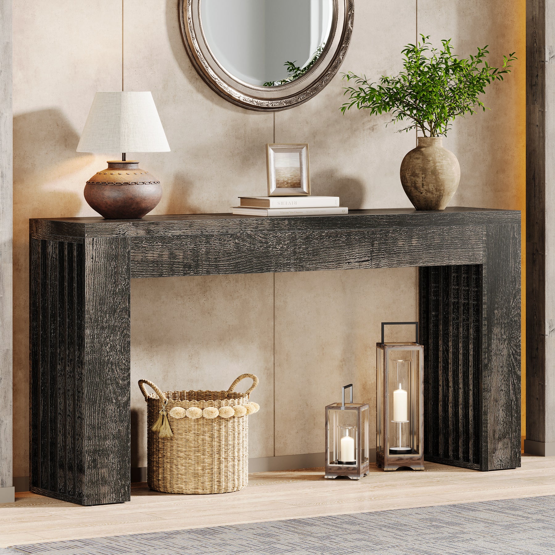 59" Console Table, Wooden Sofa Table Behind The Couch Hallway Table - Image 7