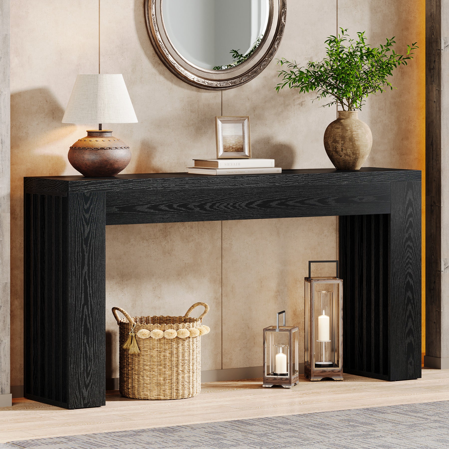 59" Console Table, Wooden Sofa Table Behind The Couch Hallway Table - Image 9
