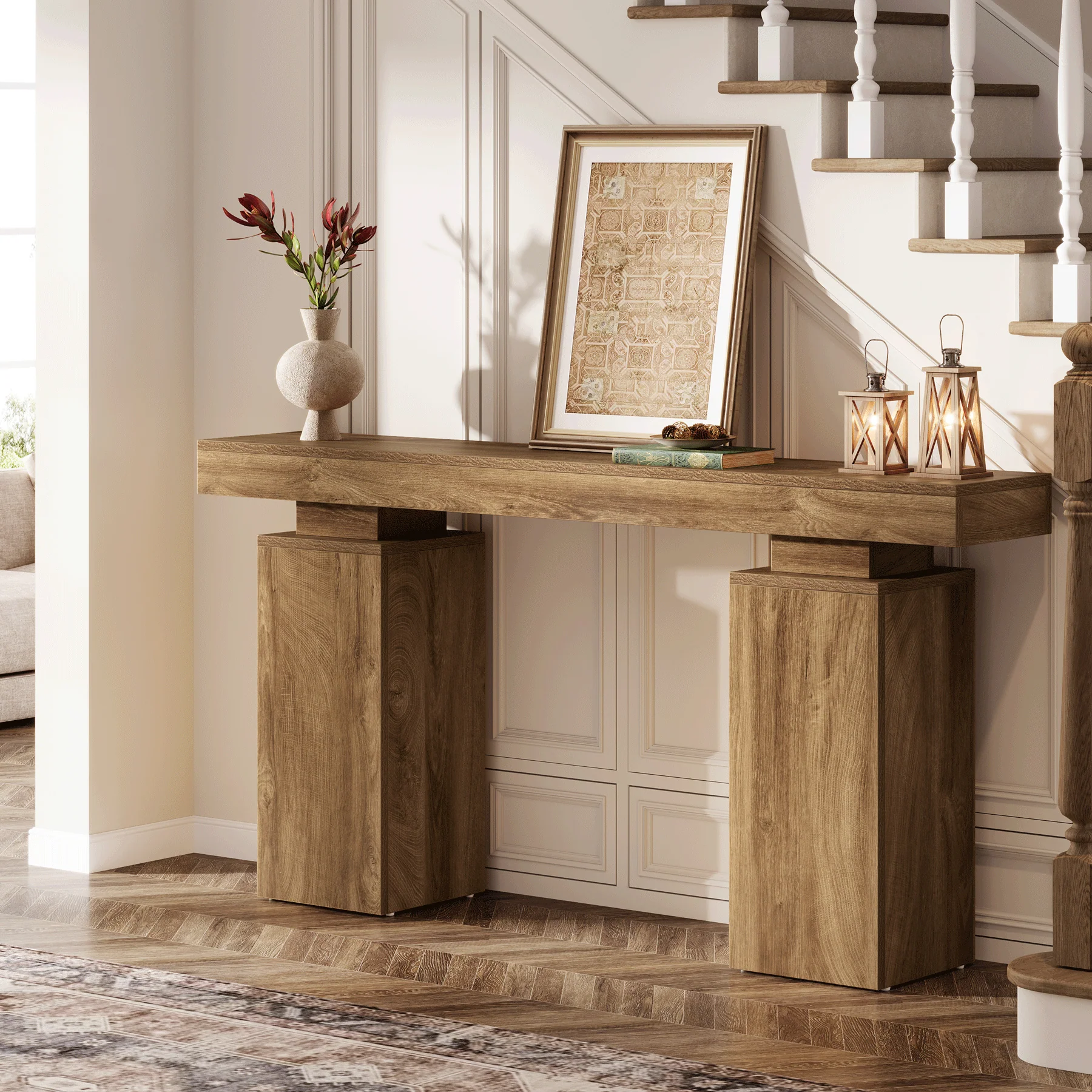 63" Console Table, Wooden Entryway Table Foyer Stand