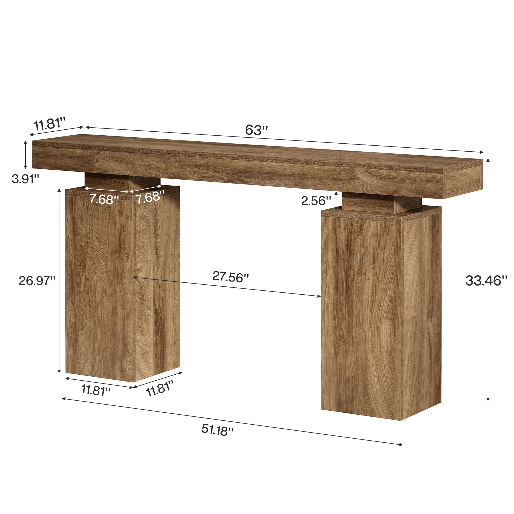 63" Console Table, Wooden Entryway Table Foyer Stand - Image 2