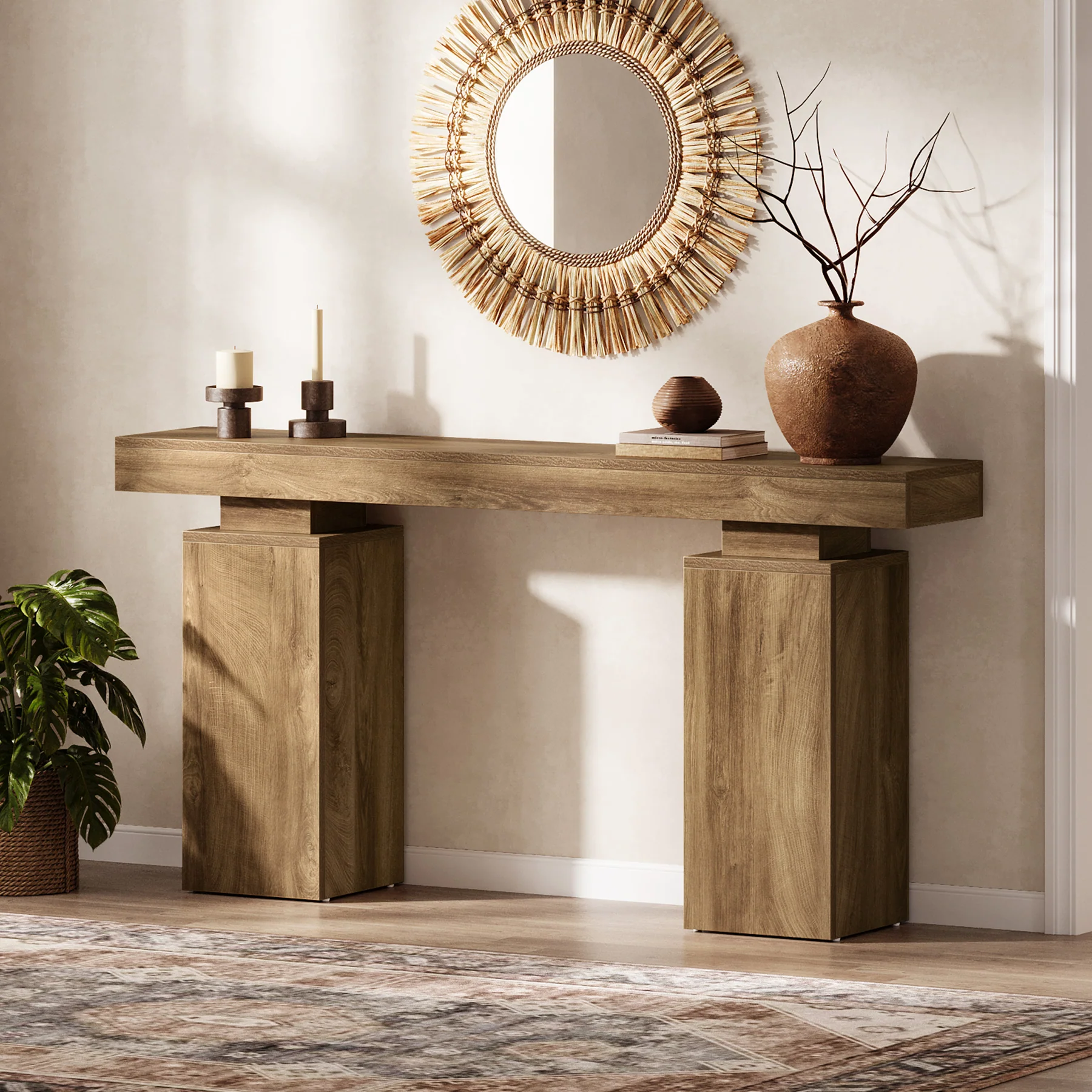63" Console Table, Wooden Entryway Table Foyer Stand - Image 3
