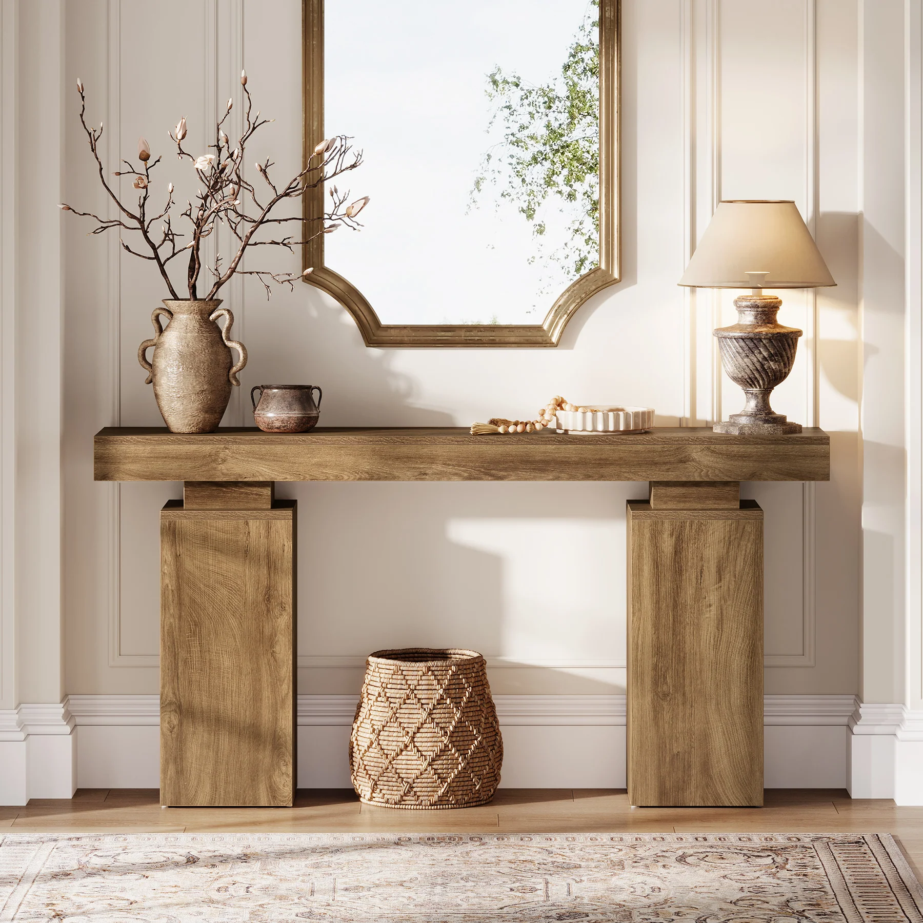 63" Console Table, Wooden Entryway Table Foyer Stand - Image 4