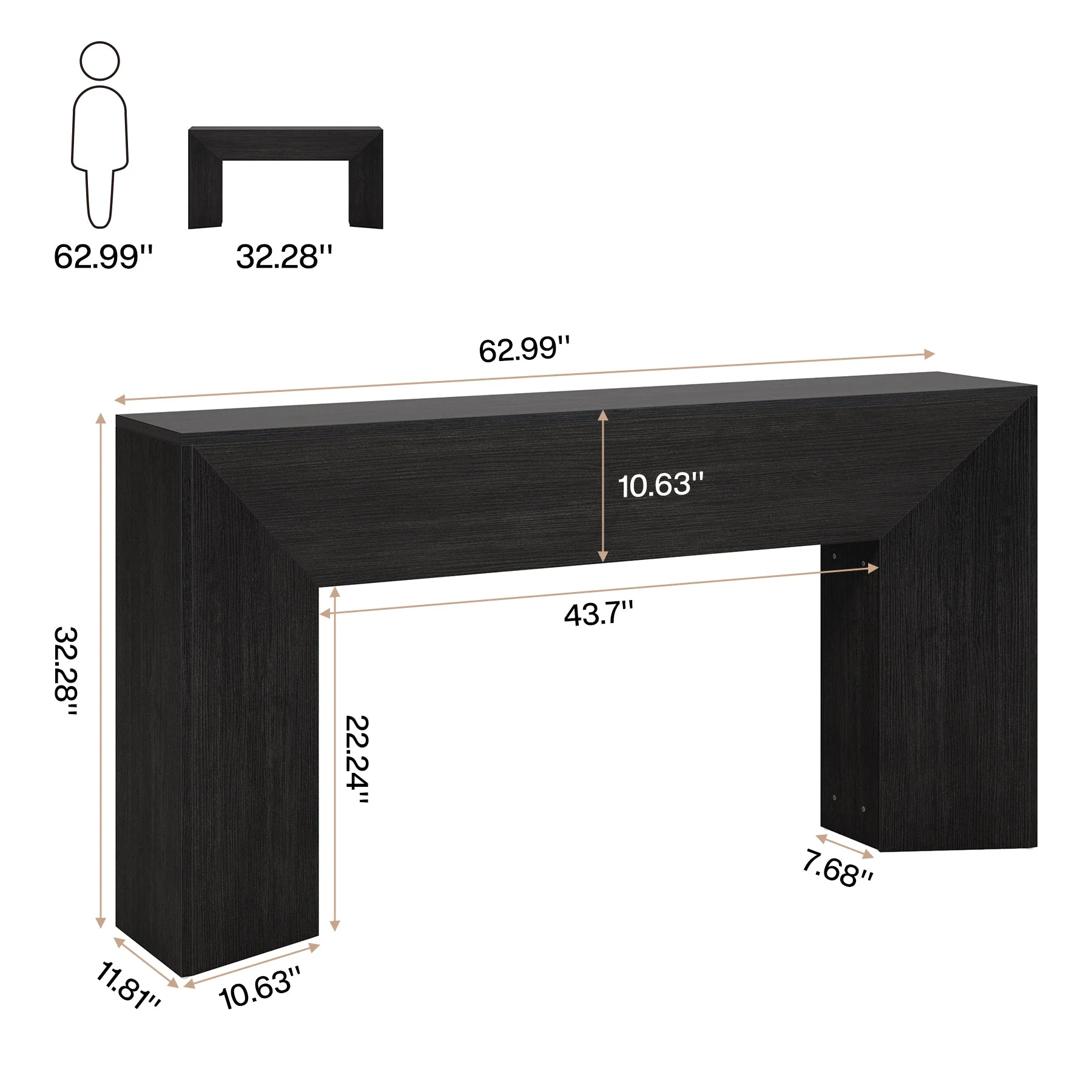 63" Console Table, Wooden Sofa Table Hallway Foyer Table - Image 2