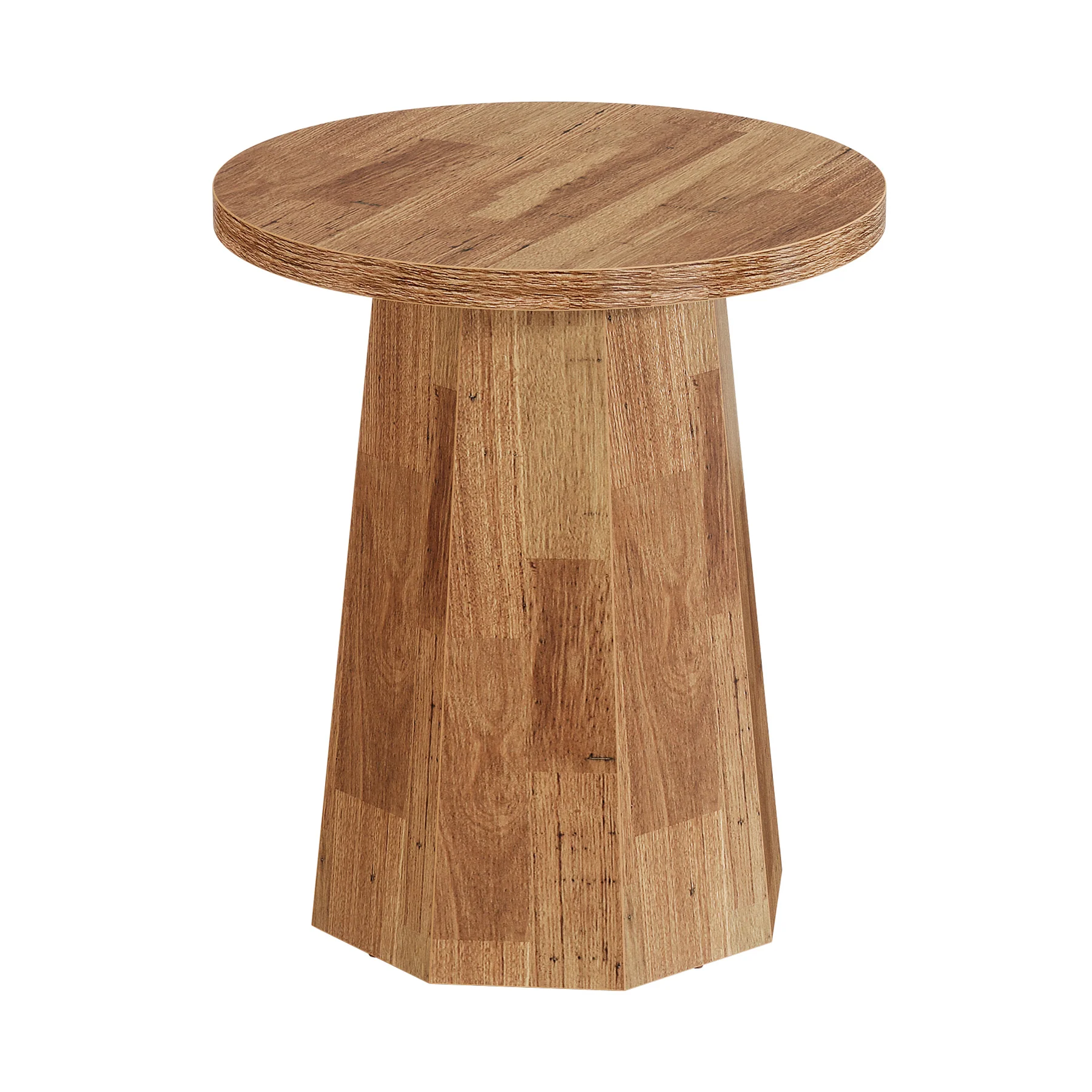 Round End Table, Wooden Couch Side Table with Octagonal Base - Image 11