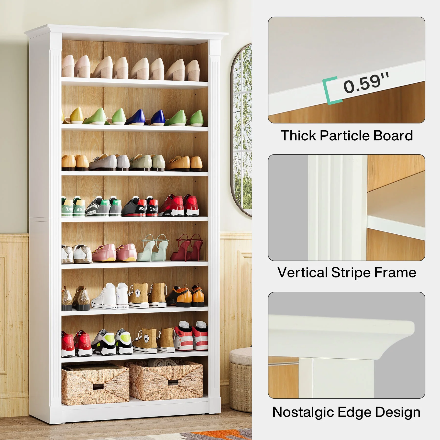 8-Tier Shoe Rack, Wooden Freestanding Shoe Storage Cabinet for 32-40 Pairs - Image 5